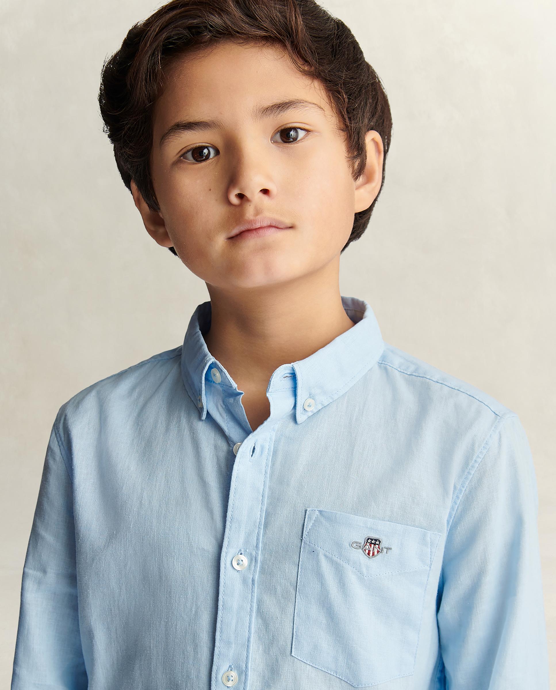 Camisa Infantil de Manga Comprida com Bolso Gant Azul-claro-3