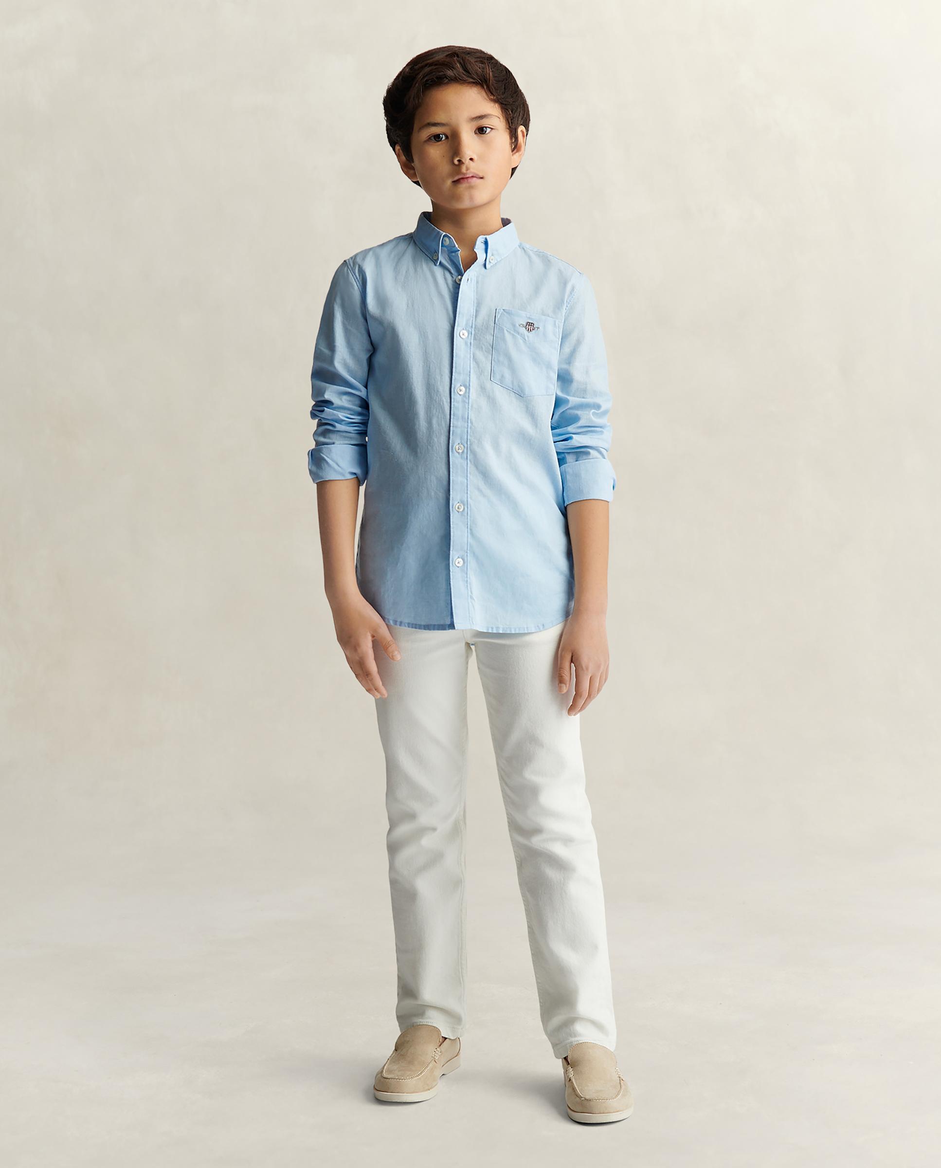 Camisa Infantil de Manga Comprida com Bolso Gant Azul-claro-4