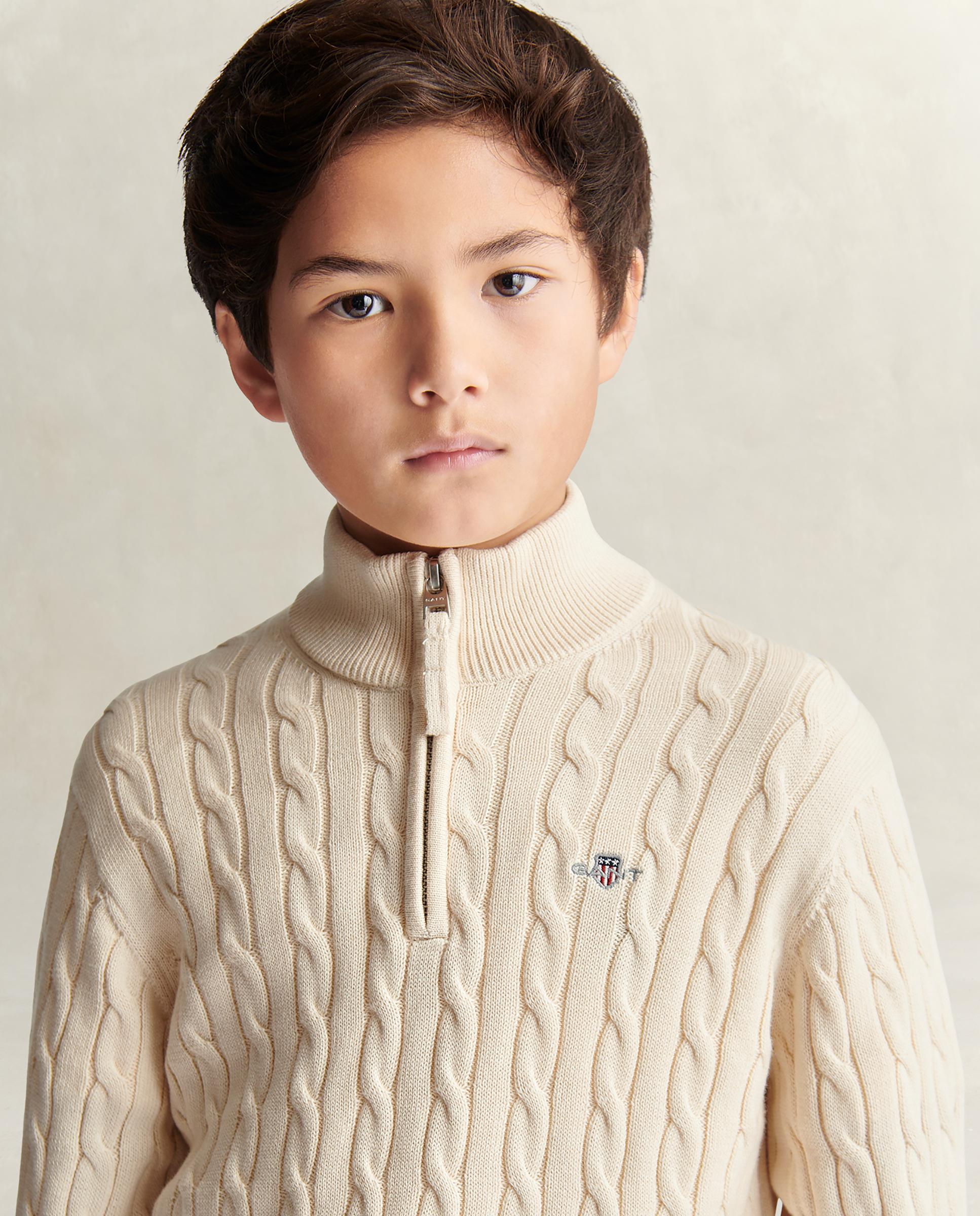 Camisola Infantil de Gola Alta com Fecho Zip Gant Creme-3