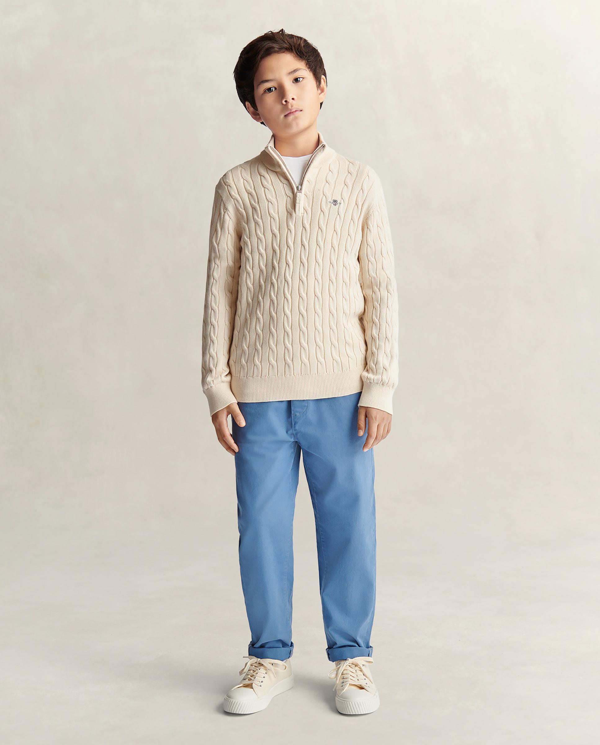 Camisola Infantil de Gola Alta com Fecho Zip Gant Creme-4