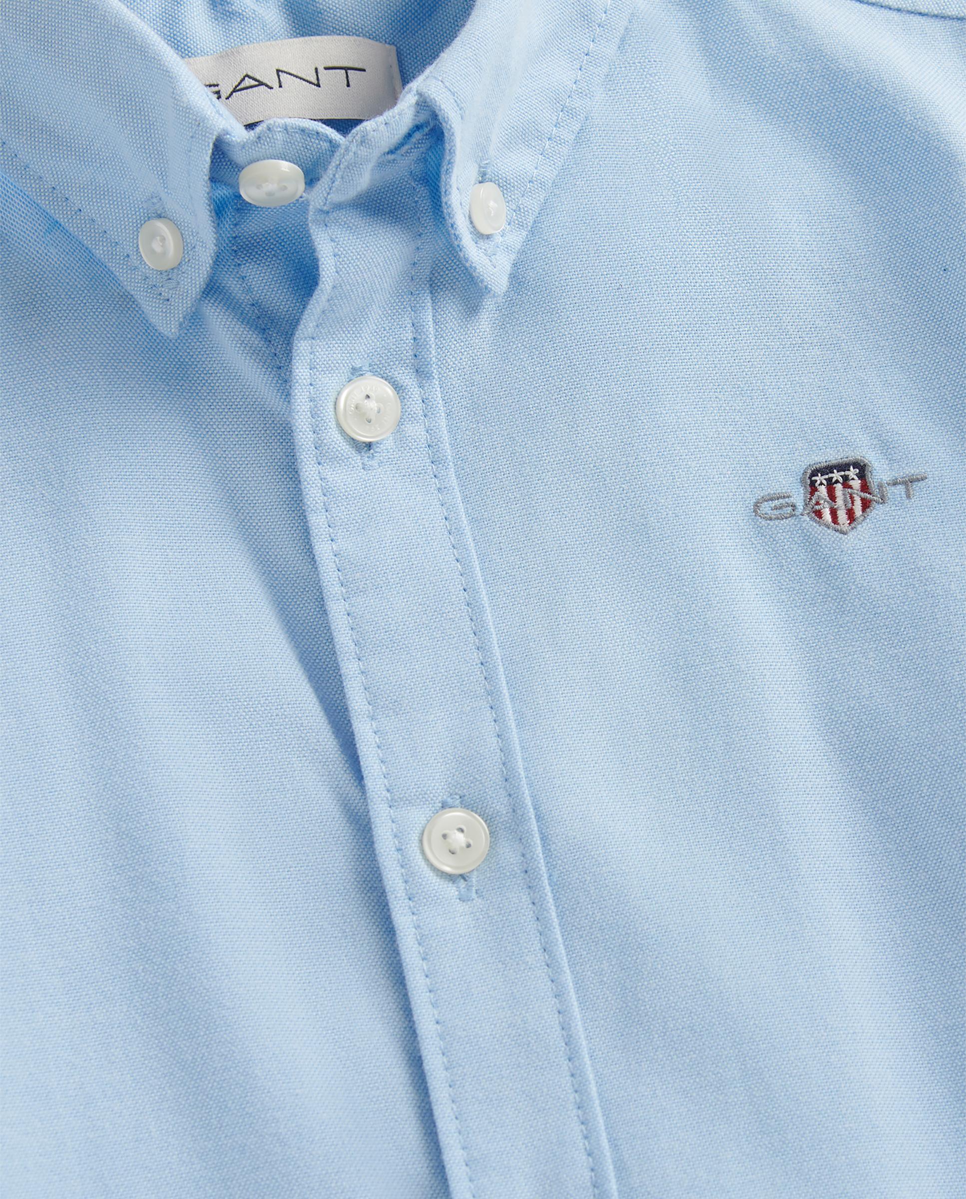 Camisa Infantil Oxford de Manga Comprida Azul-claro-3