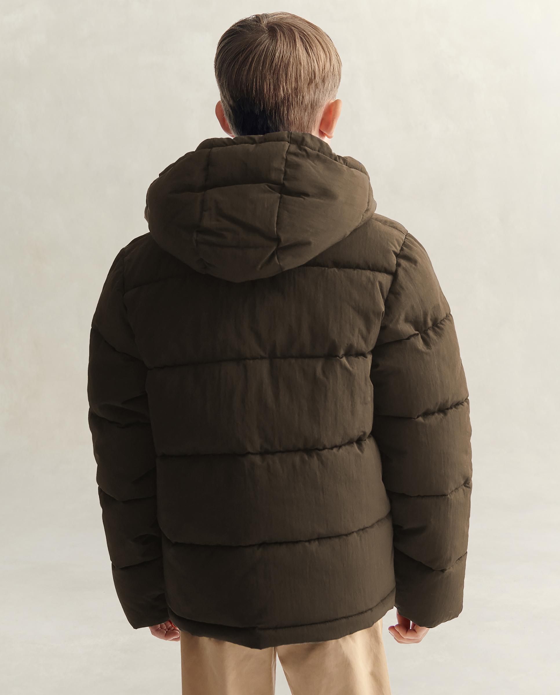 Blusão Acolchoado Infantil com Capuz e Fecho Zip Castanho-2