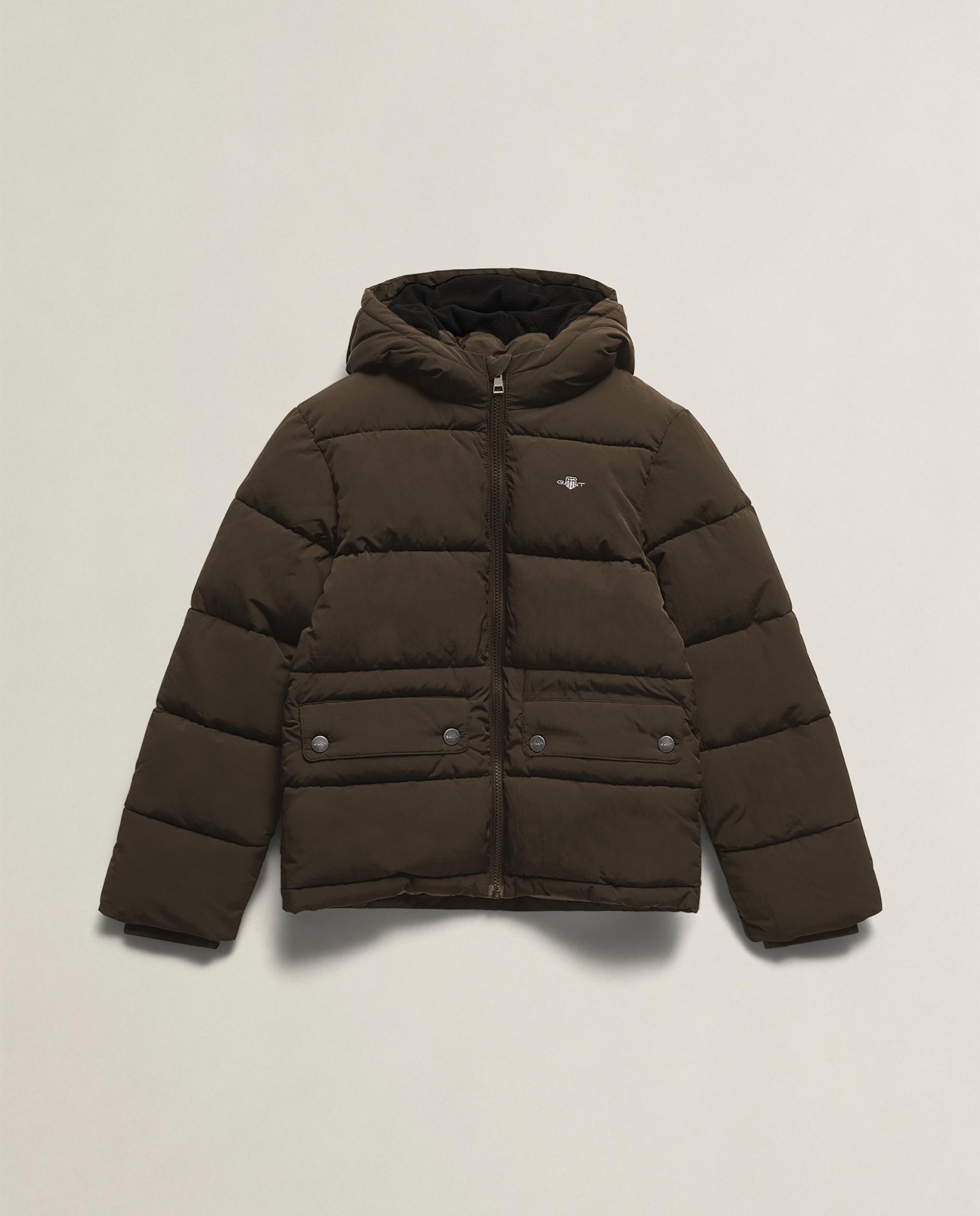 Blusão Acolchoado Infantil com Capuz e Fecho Zip Castanho-5