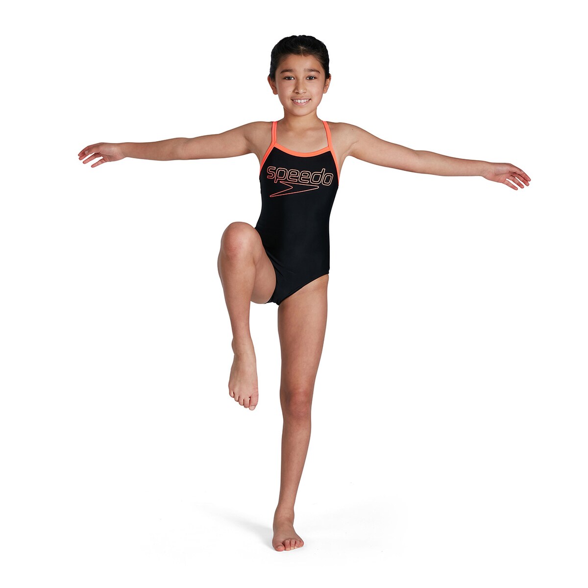 Fato de Banho de Natação Infantil Printed Thinstrap Muscleback Speedo Preto-2