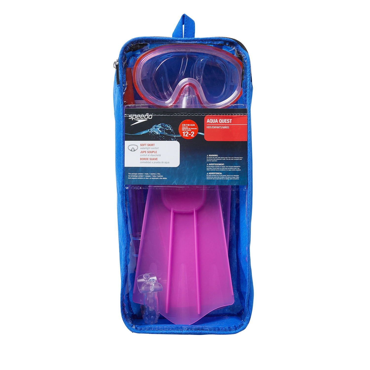 Kit de Mergulho Infantil Aqua Quest Mask Snorkel Fin Set Speedo Rosa-2