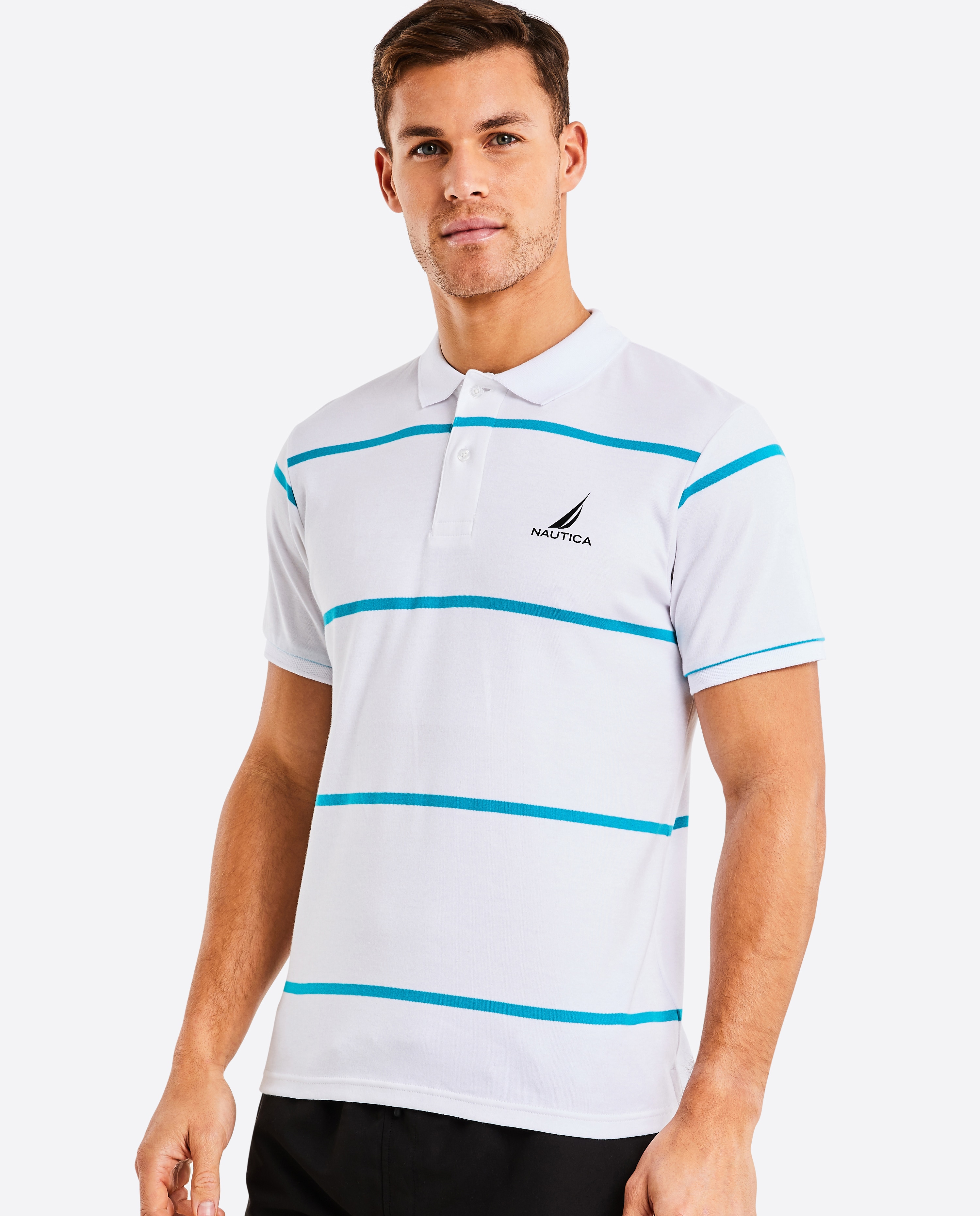 Imagem 0 de Polo em Azul e Branco de Manga Curta