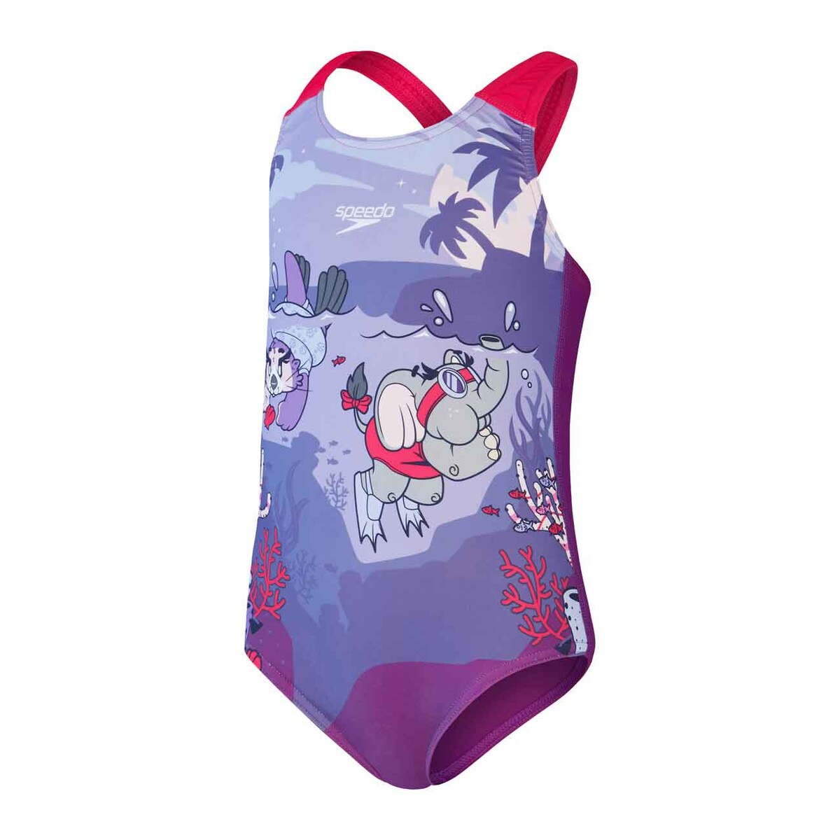 Fato de Banho de Natação Infantil Infant Girls Printed Crossback Speedo Vermelho-1