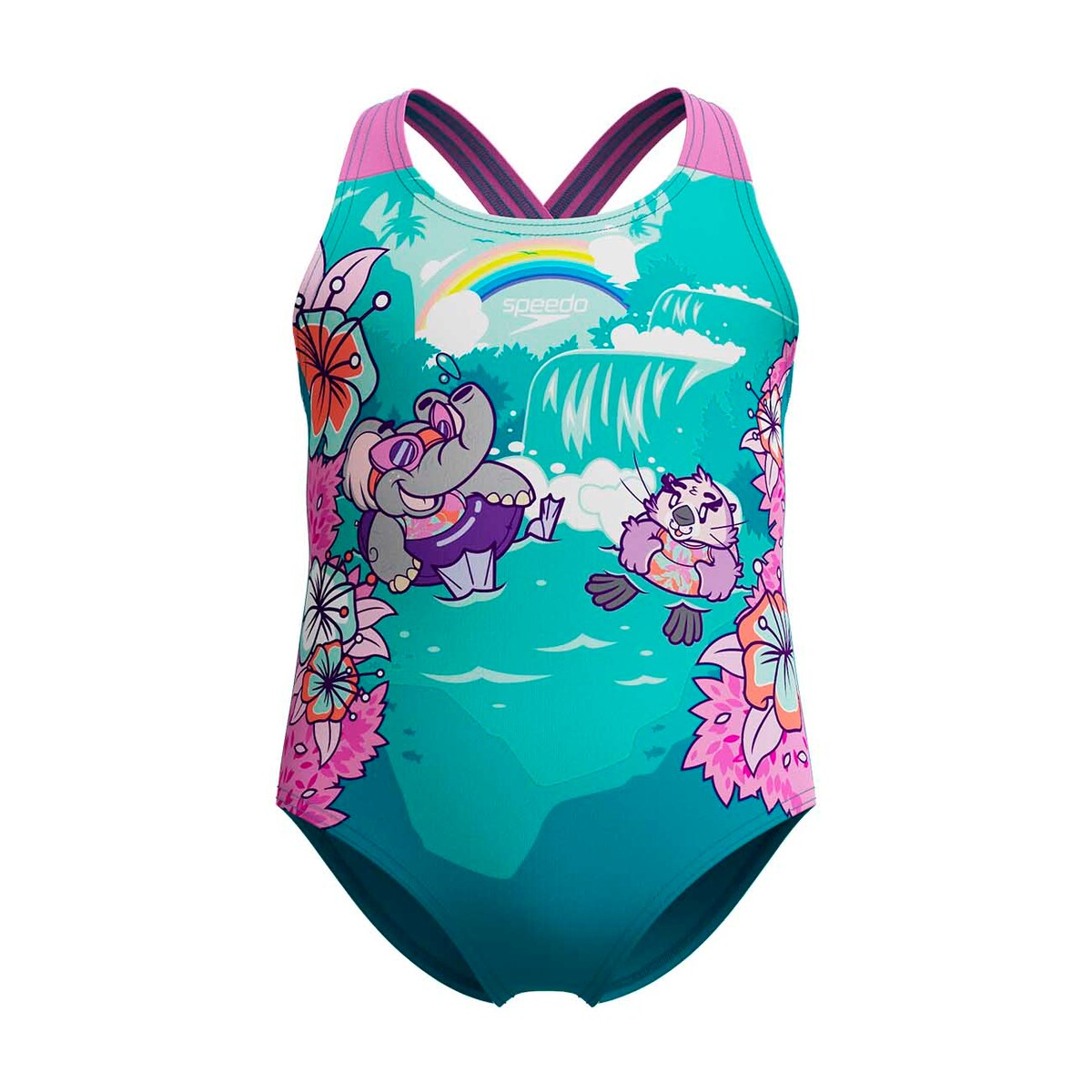 Fato de Banho de Natação para Bebé Girls Printed Crossback Speedo Rosa-1