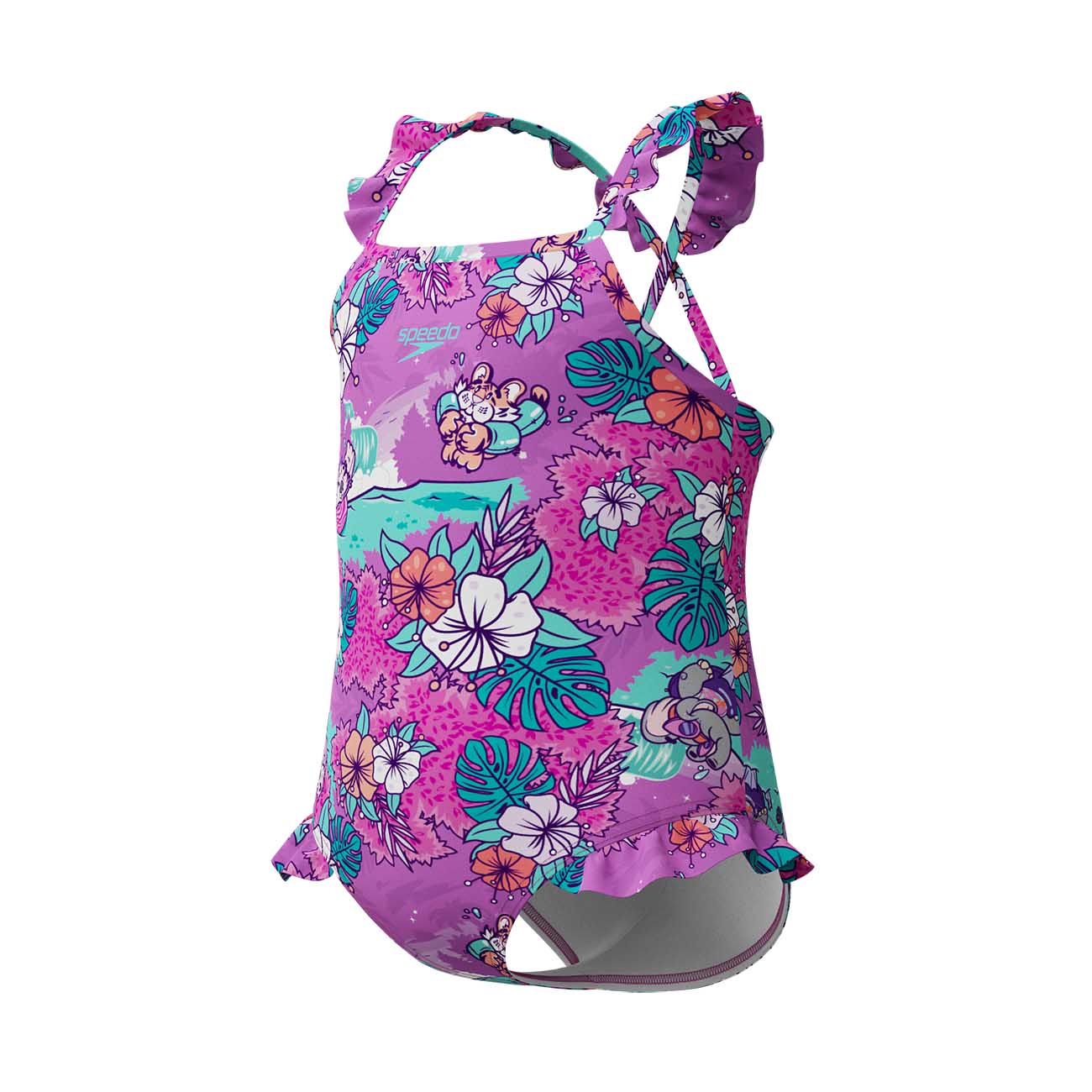 Fato de Banho de Natação para Bebés Learn To Swim Printed Frill Thinstrap Speedo Roxo-2