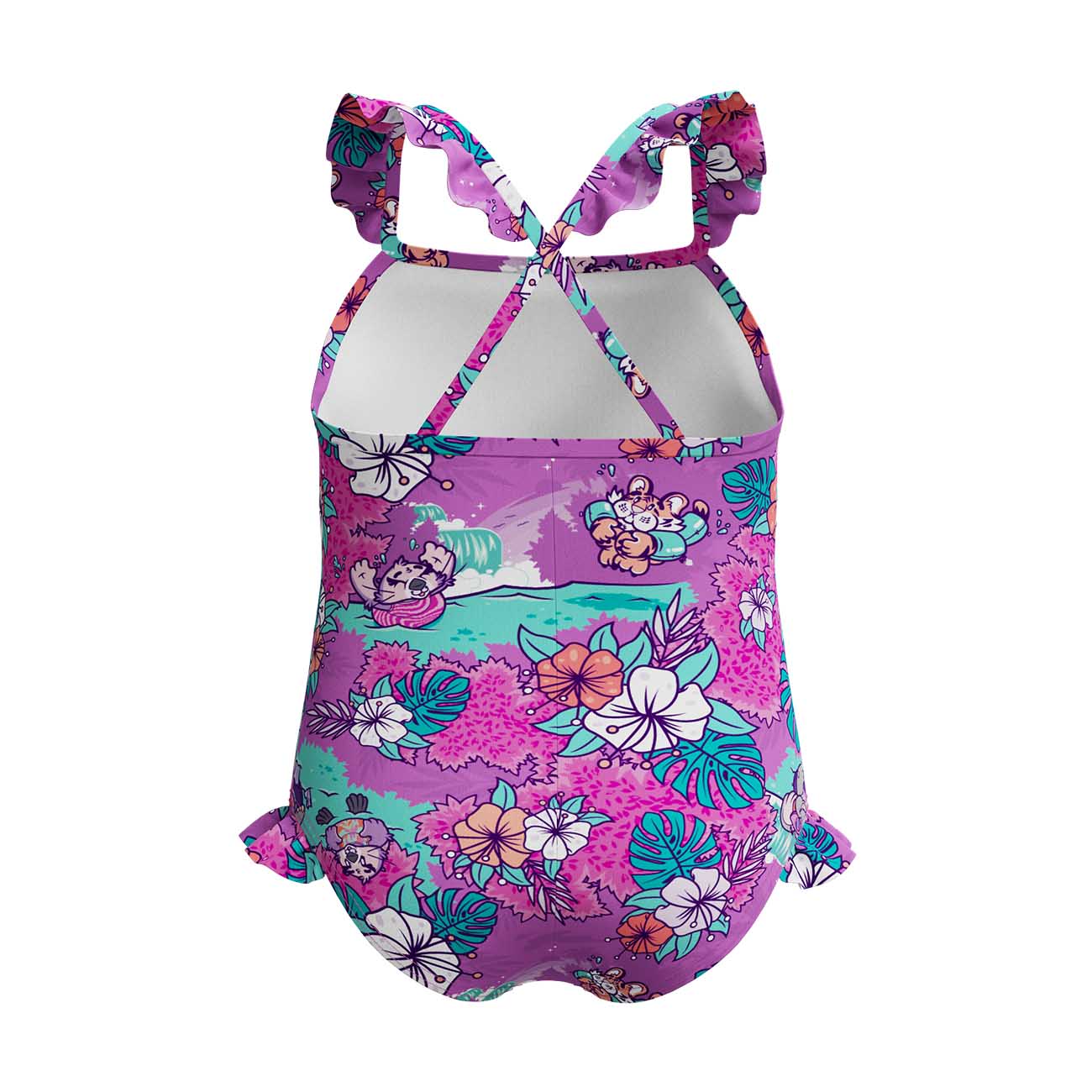 Fato de Banho de Natação para Bebés Learn To Swim Printed Frill Thinstrap Speedo Roxo-3