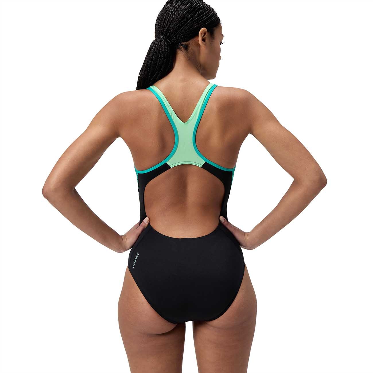 Fato de Banho de Natação Placement Laneback Speedo Preto / Verde-2