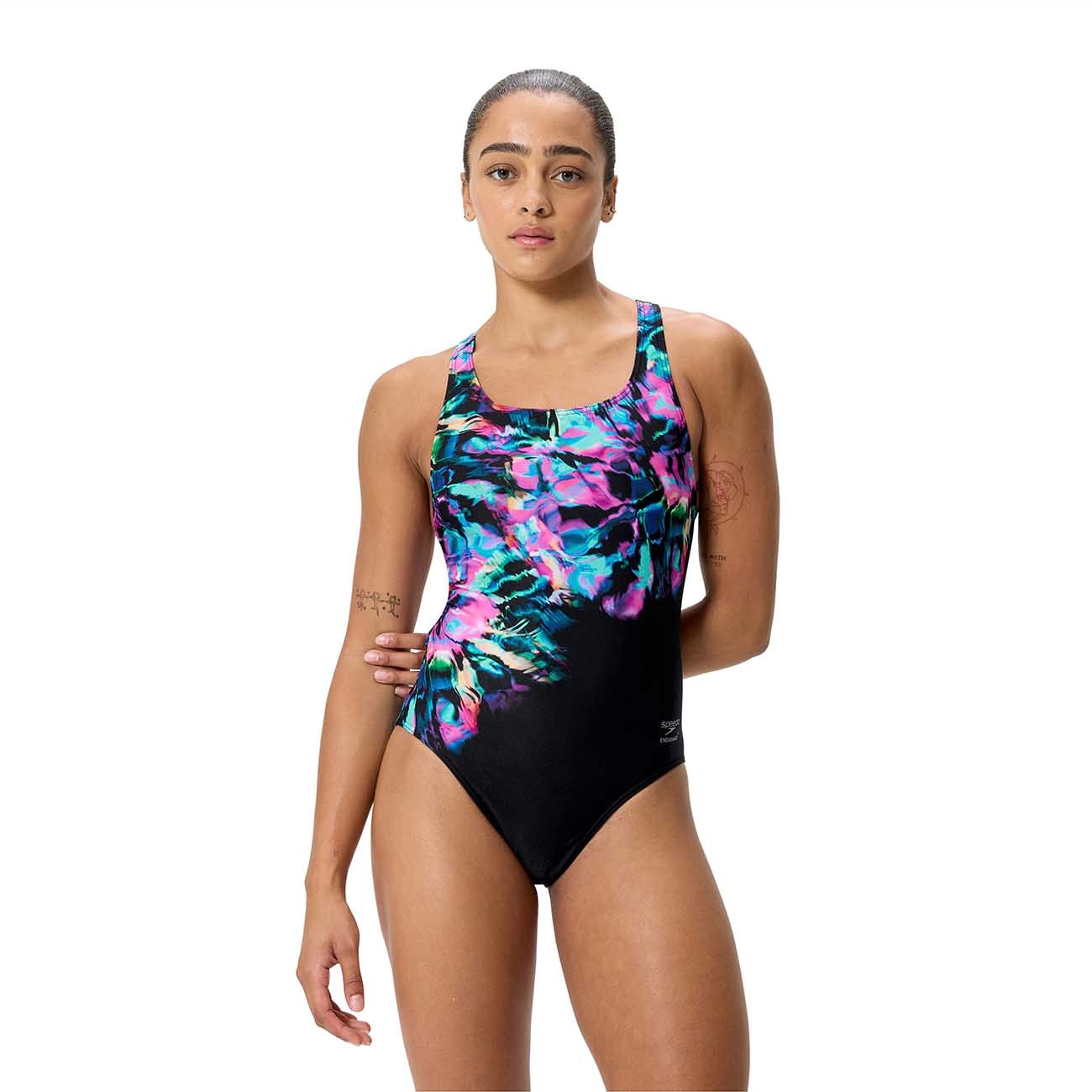 Imagem 0 de Fato de Banho de Natação Female Placement Printed Powerback Speedo