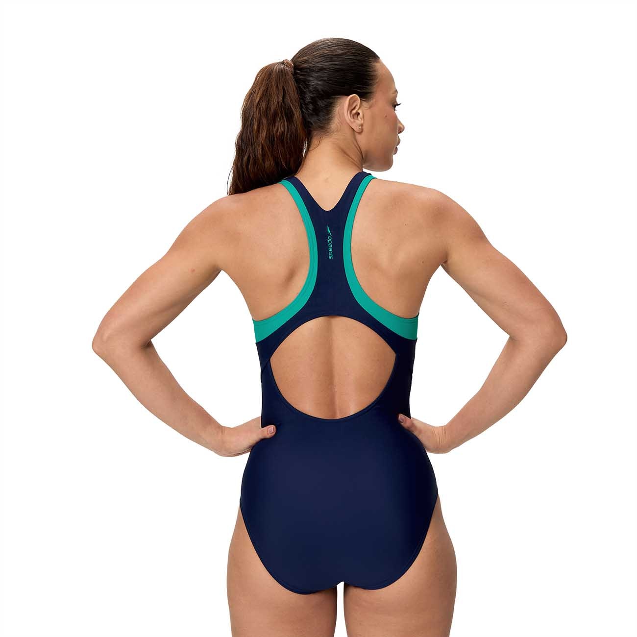 Fato de Banho de Natação Colorblock Racerback One Piece Speedo Azul-marinho-3