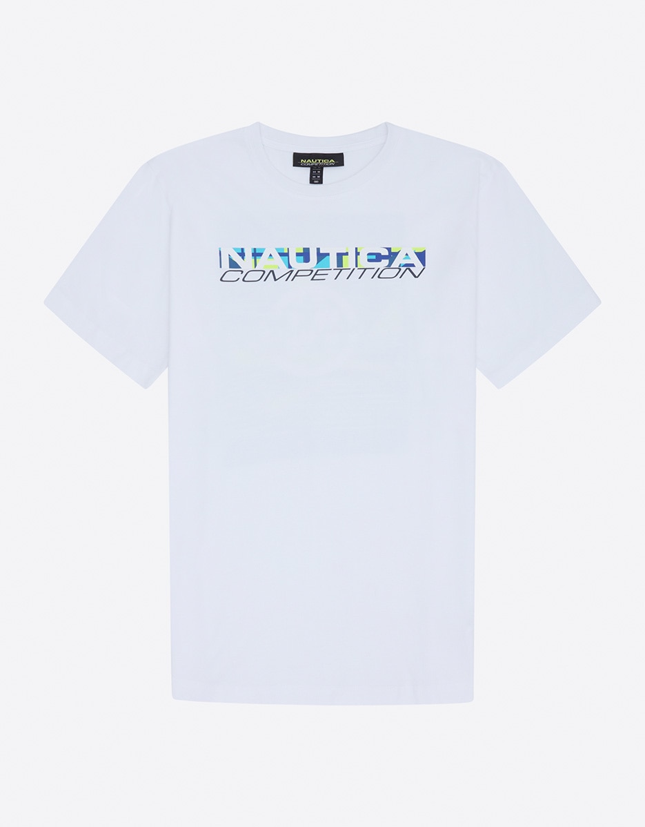 T-shirt com Gola Redonda de Manga Curta Branco-1