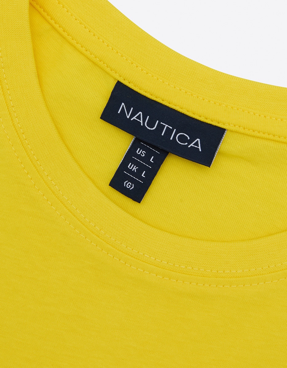 T-shirt com Gola Redonda de Manga Curta Amarelo-4