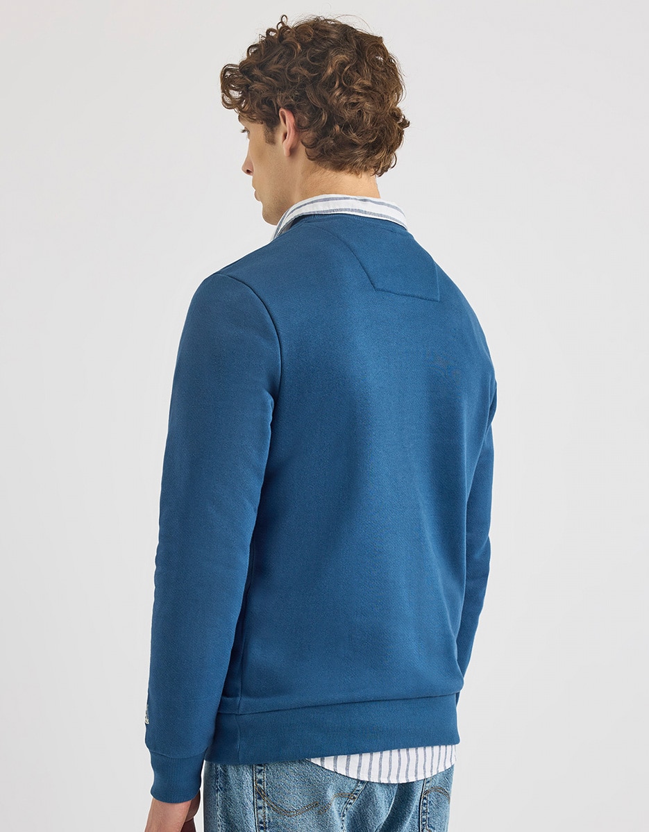 Sweatshirt de Gola Redonda com Desenho Frontal Azul-2