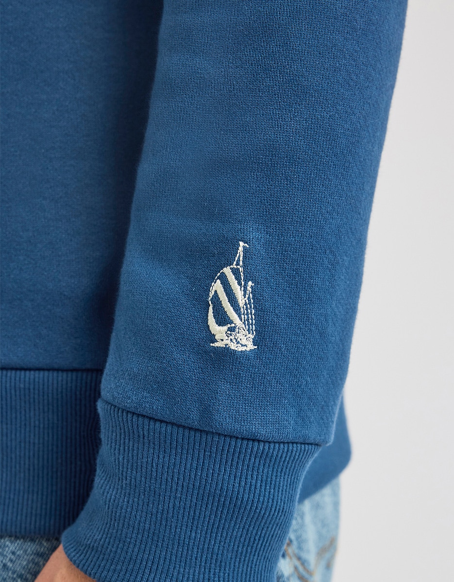 Sweatshirt de Gola Redonda com Desenho Frontal Azul-5