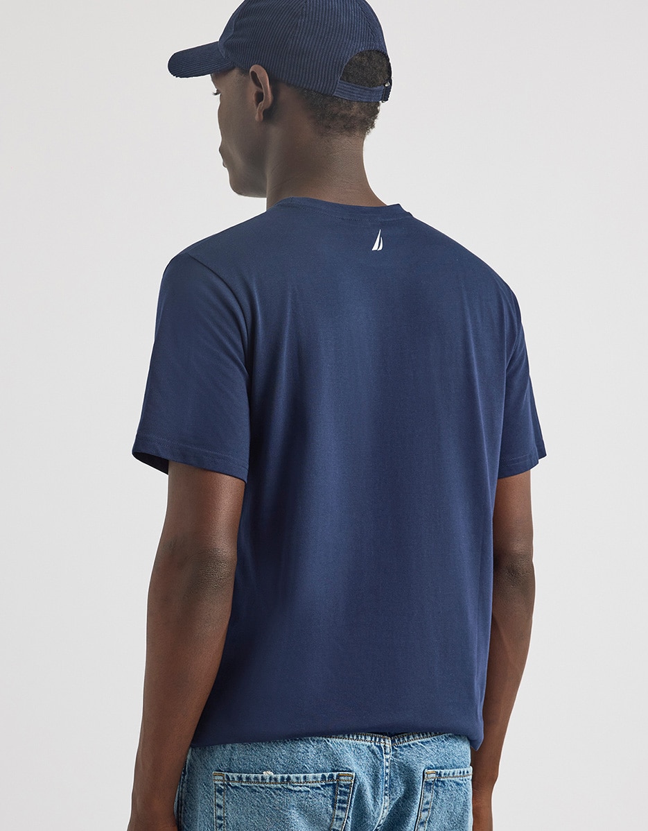 T-shirt de Manga Curta com Logotipo Frontal Azul-2