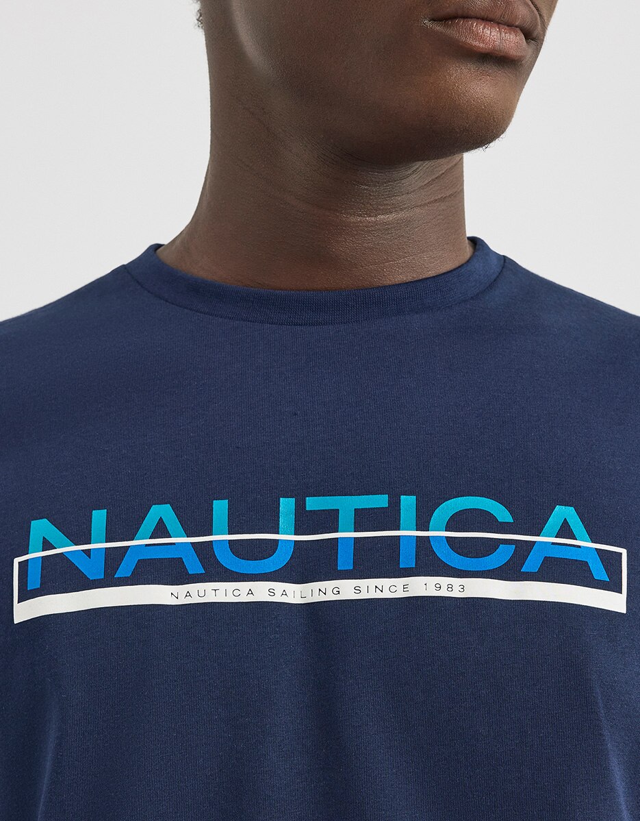 T-shirt de Manga Curta com Logotipo Frontal Azul-3