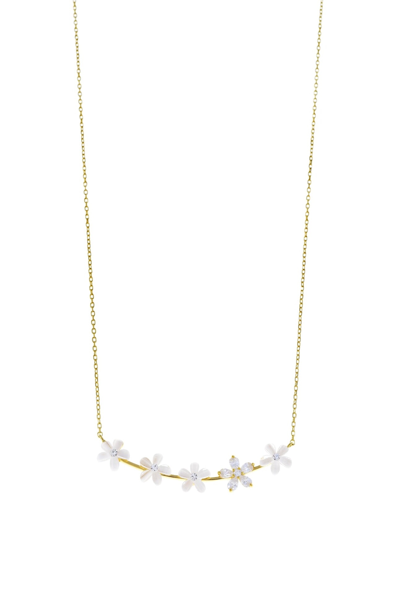Colar em Prata 925 Faixa Flores Branco-1