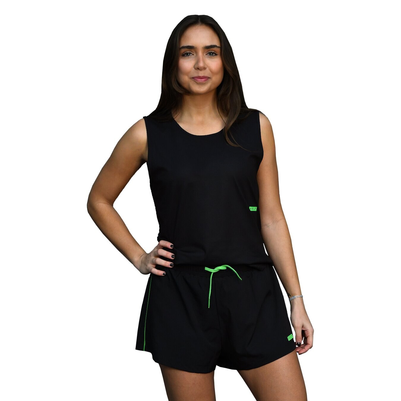 Tank Top de padel Relaxed Performance Preto & Verde Preto-2