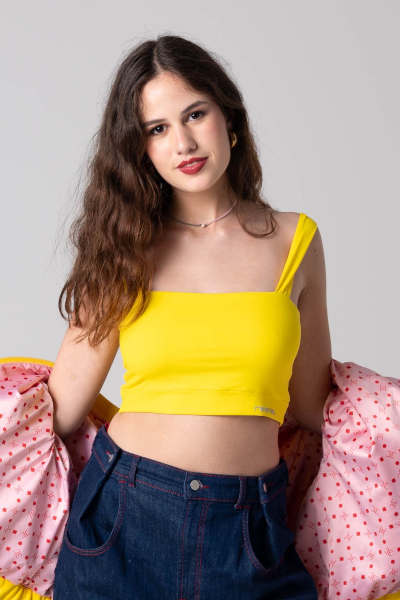 Crop Top Alças de Malha Conforto Amarelo-2