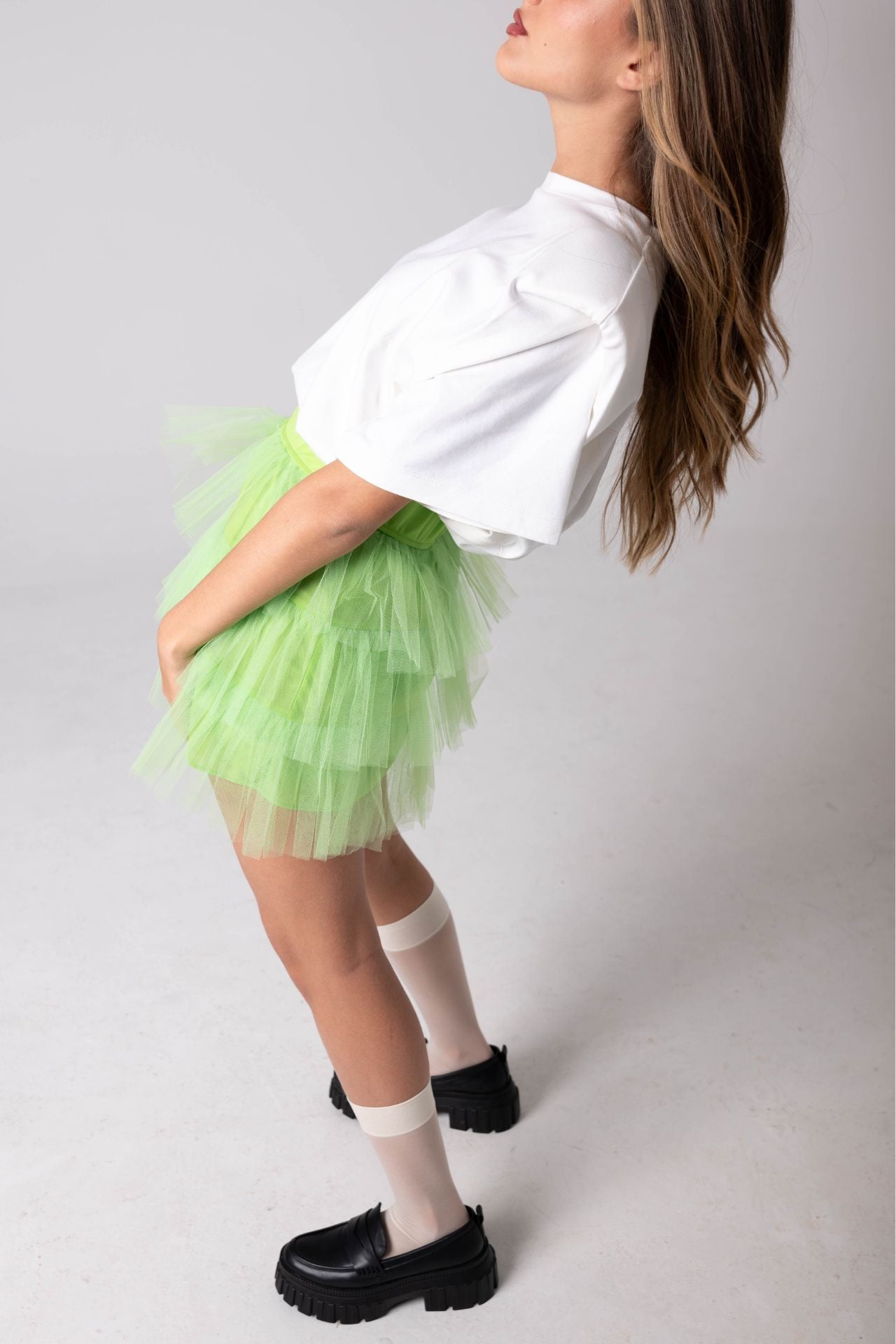Minissaia Tule Folhos Verde-1