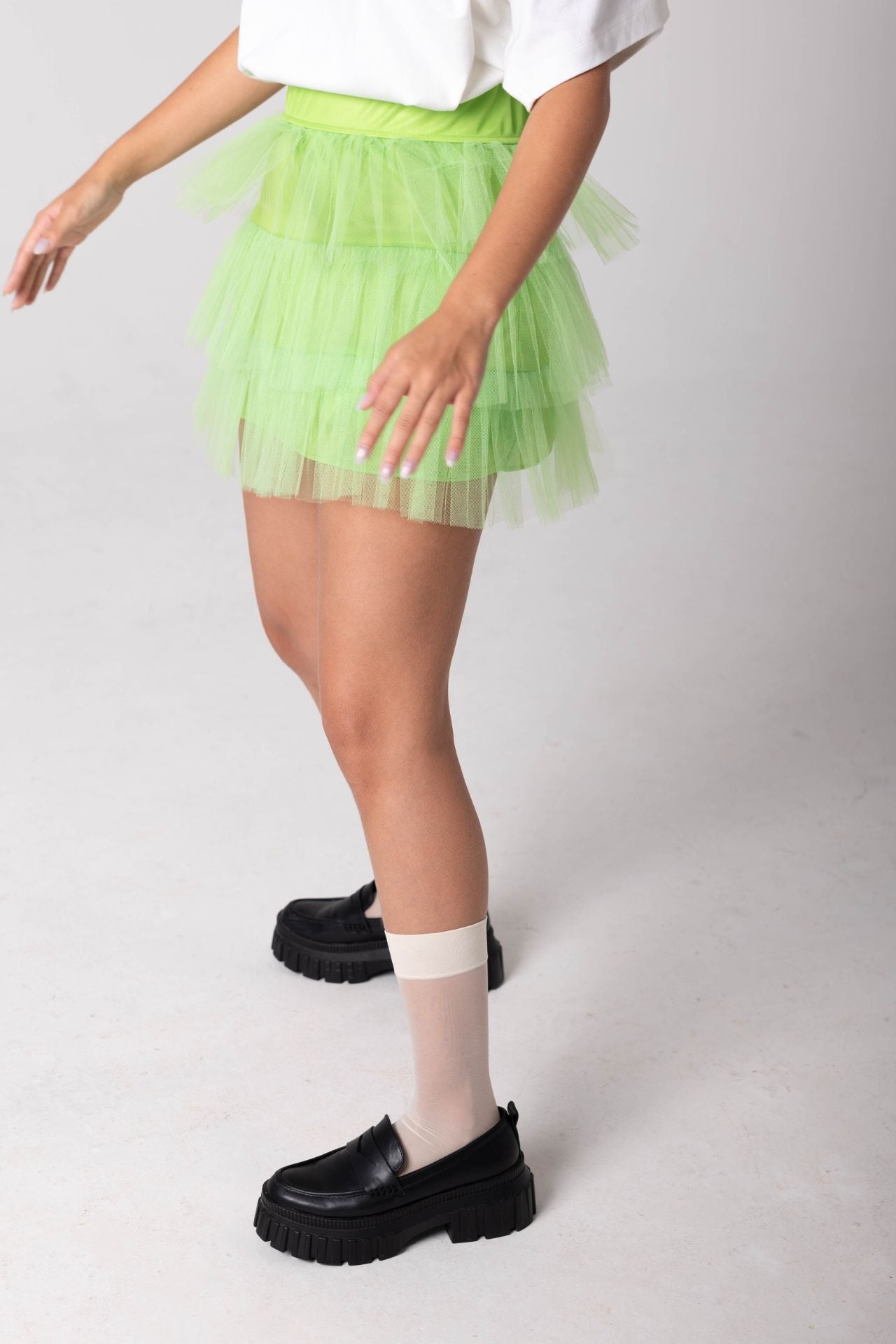 Minissaia Tule Folhos Verde-3