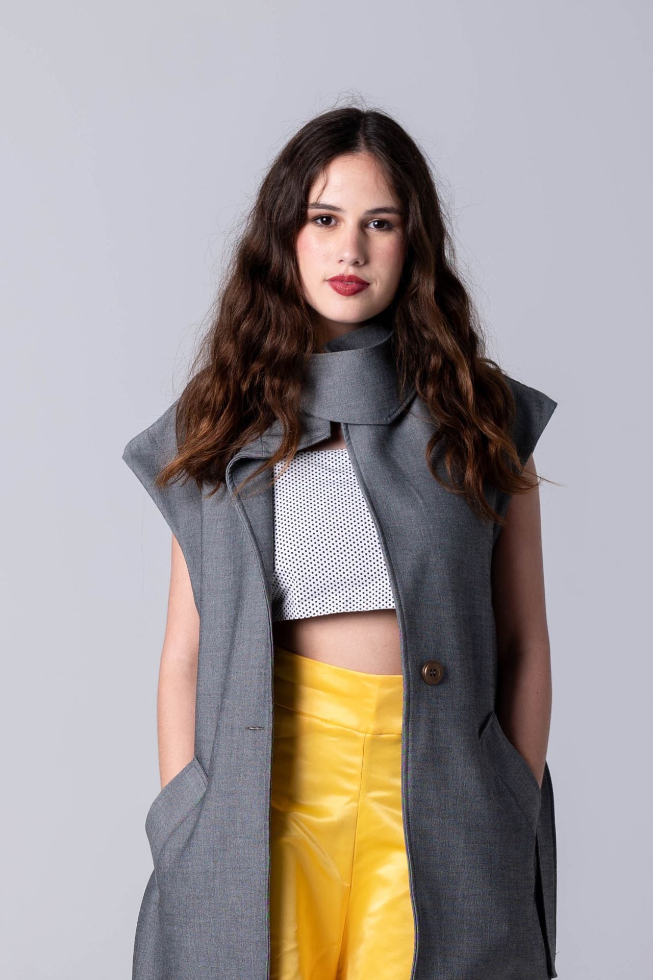 Colete Oversized com Cinto Gray-5