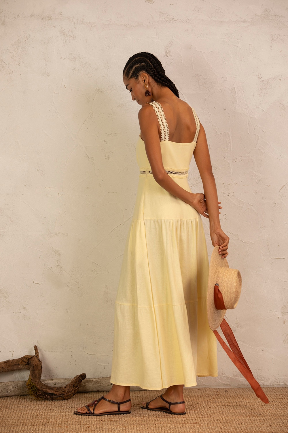 Vestido comprido amarelo Estampado-2