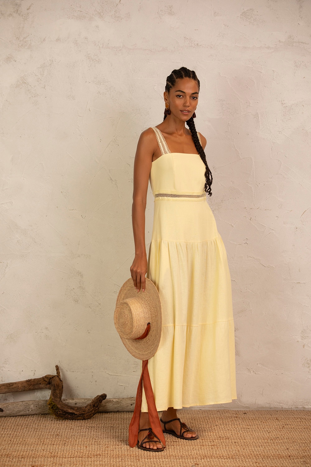 Vestido comprido amarelo Estampado-3