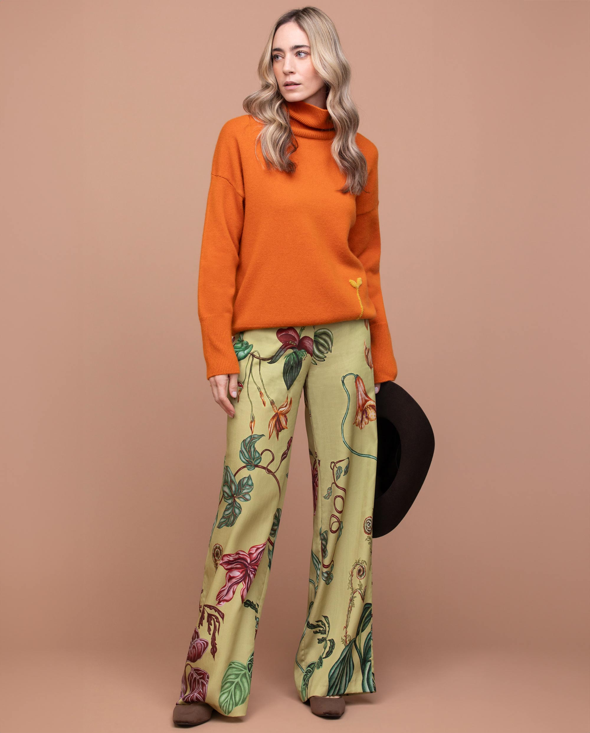 Calças retas sem cos estampada Estampado-1