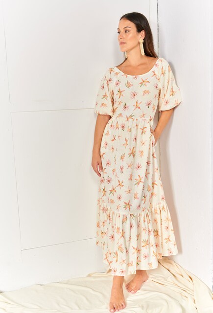 Imagem 0 de Vestido Comprido Mangas Abalonadas Estampado