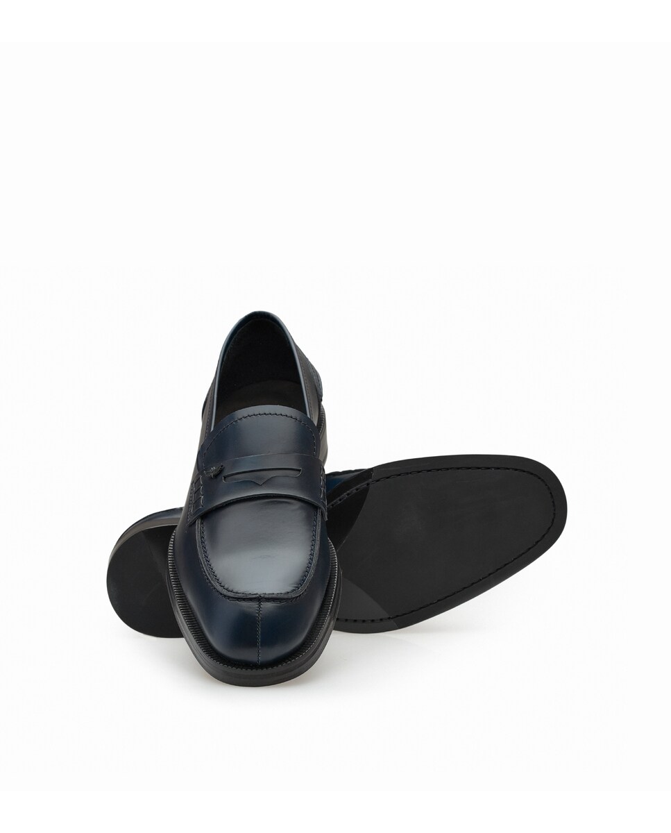 Mocassin Clássico em couro e sola em couro Azul-3
