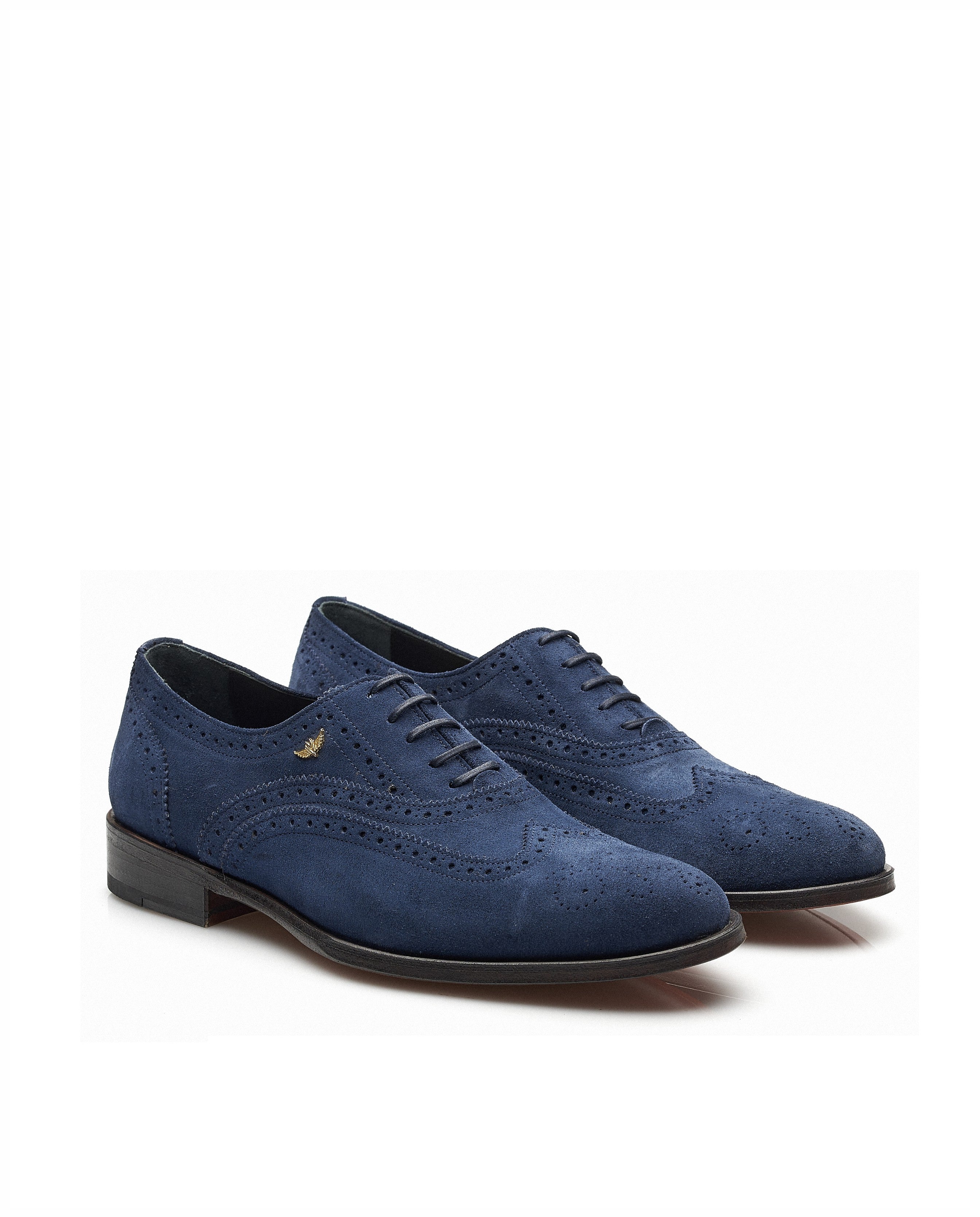 Oxford em suede, com cordões em algodão, forro em pele e detalhes brogue Miguel Vieira Azul-marinho-3