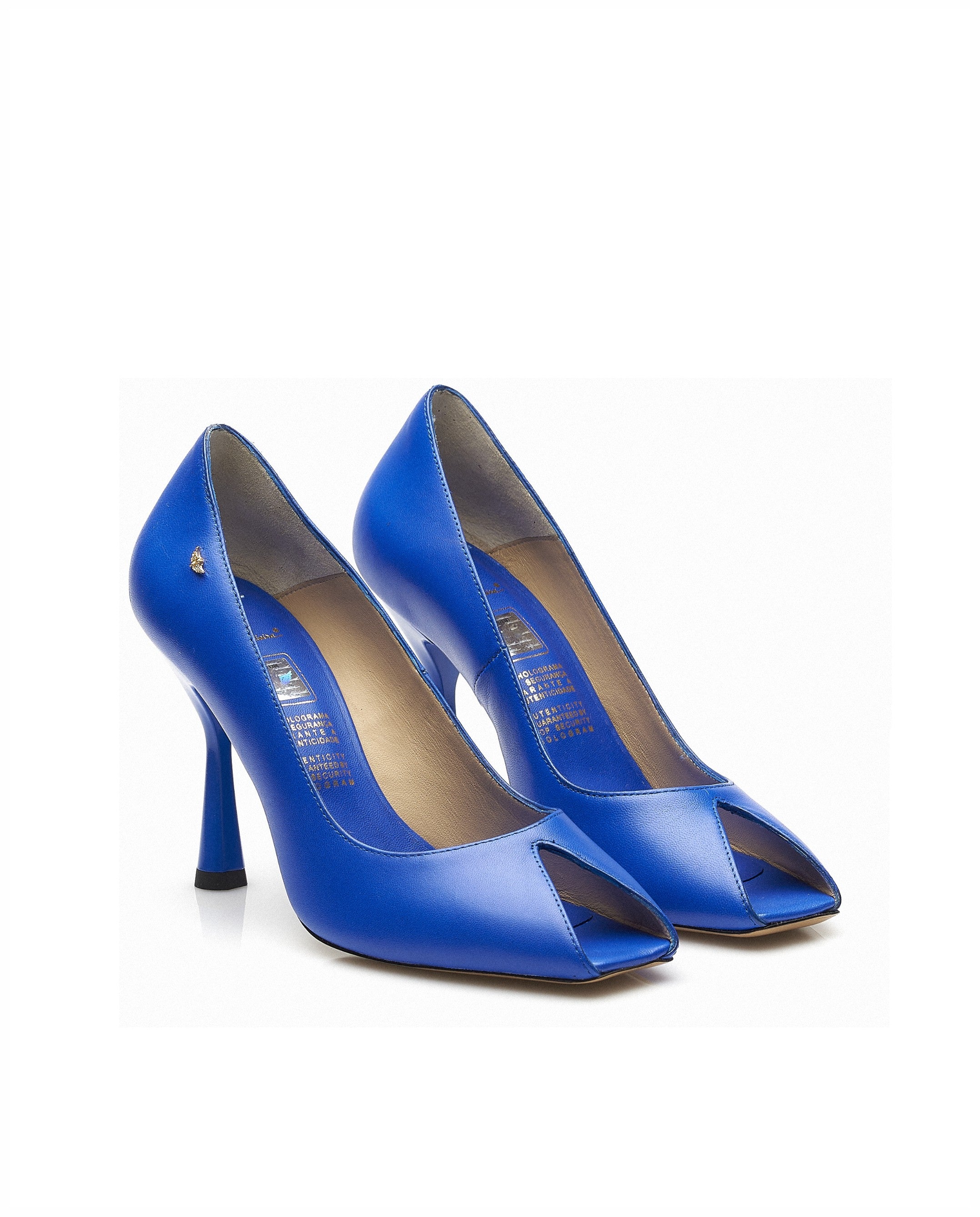 Peep Toe de Salto alto Miguel Vieira, com sola em couro Azul-3