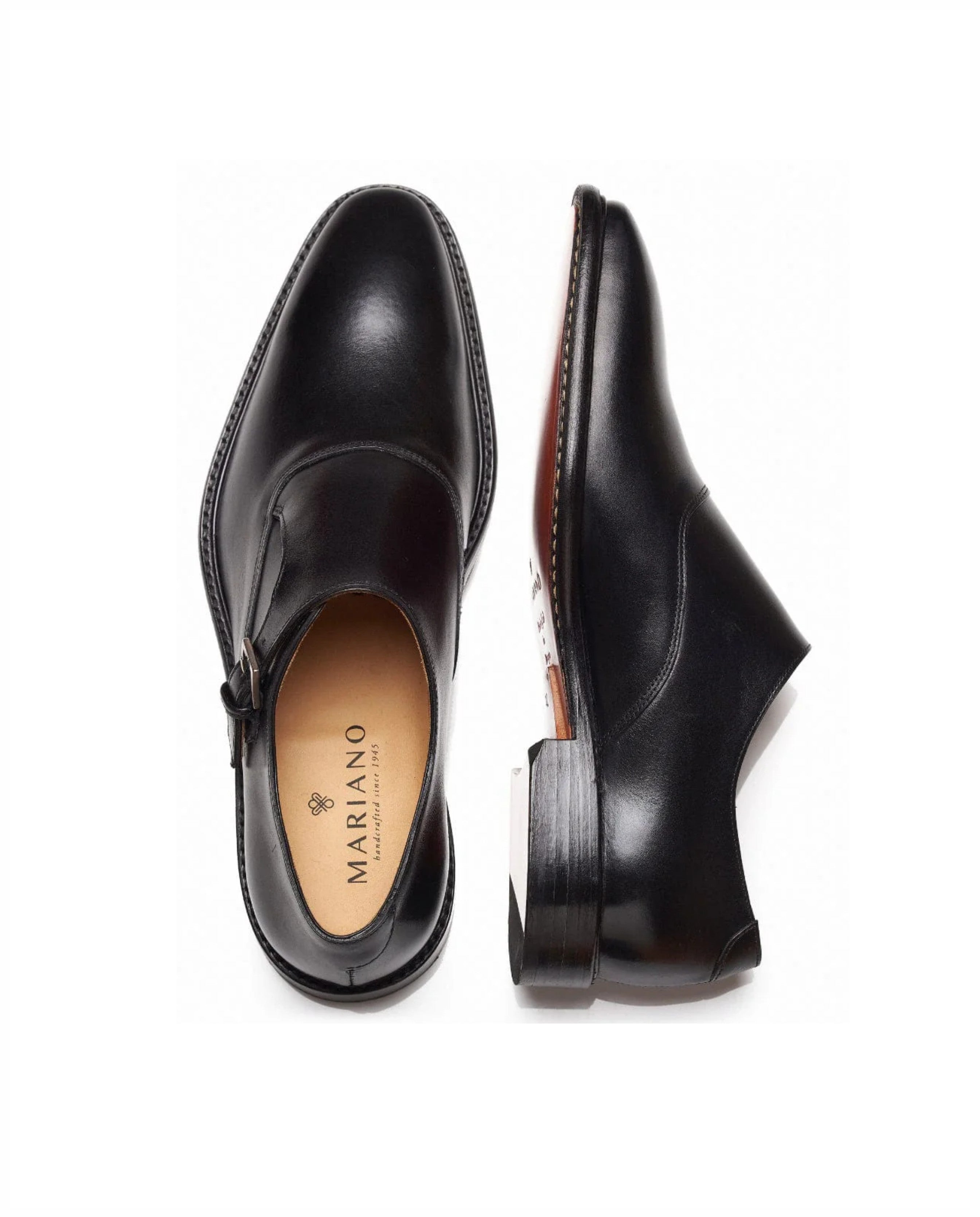 Monk elegante em pele com fivela quadrada e sola em couro Preto-2