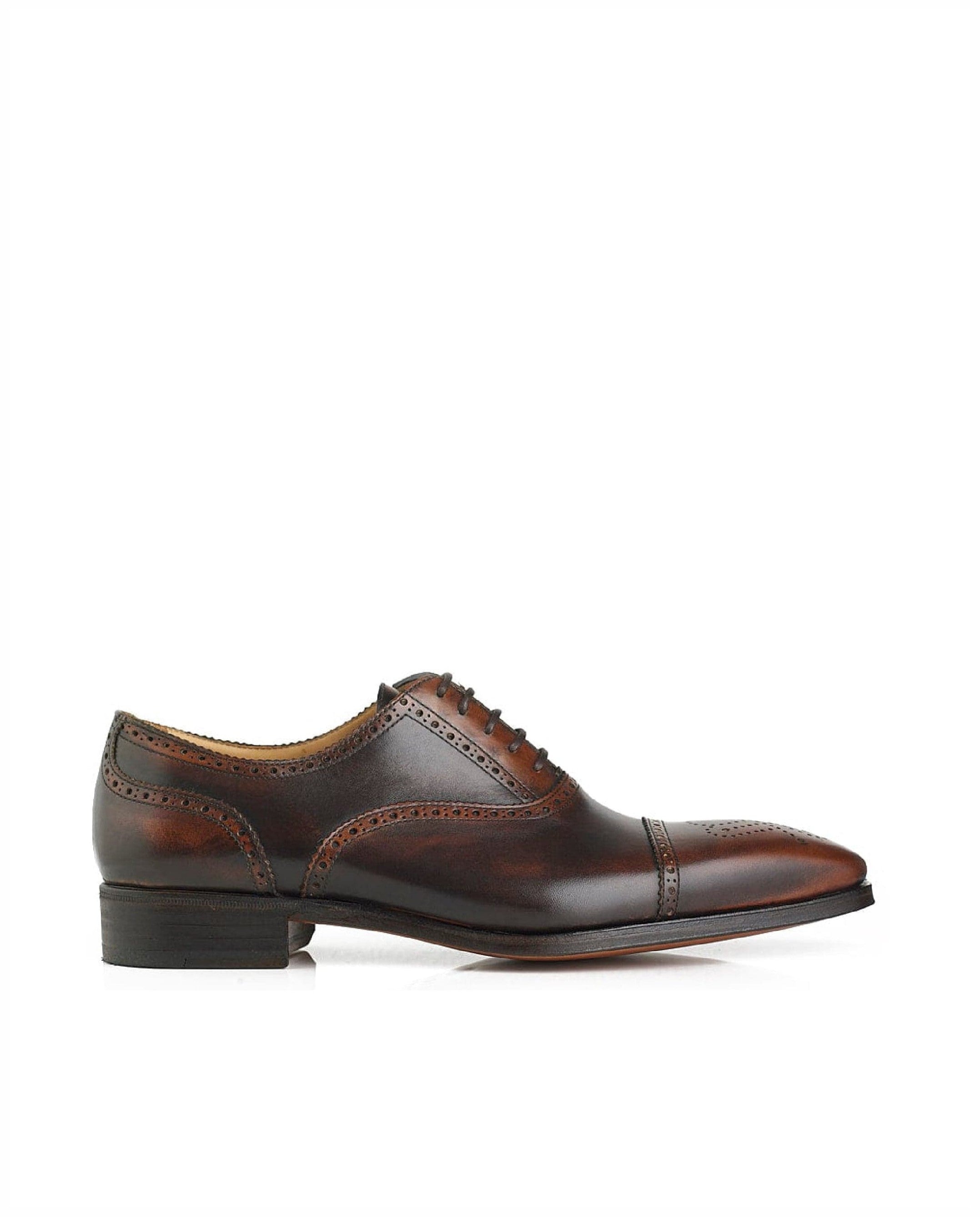 Oxford Brogue elegantes em pele e sola em couro Castanho-1