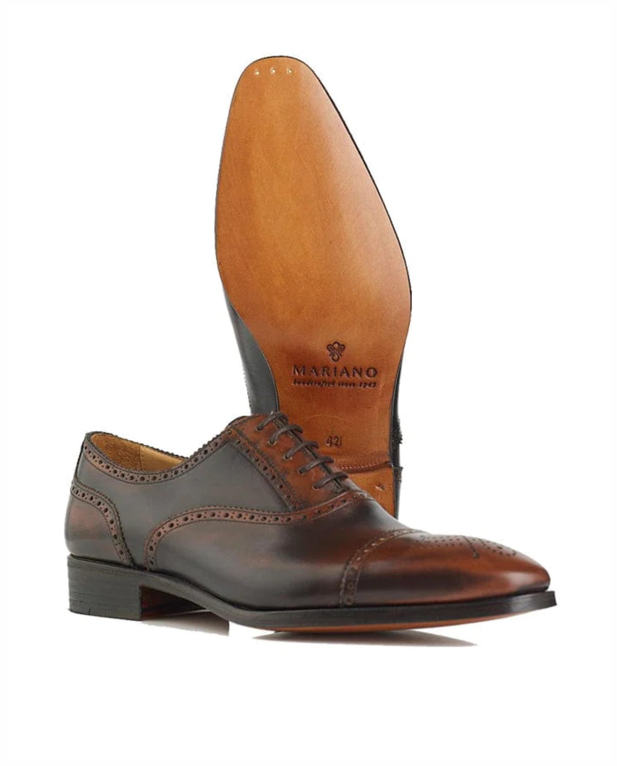 Oxford Brogue elegantes em pele e sola em couro Castanho-3