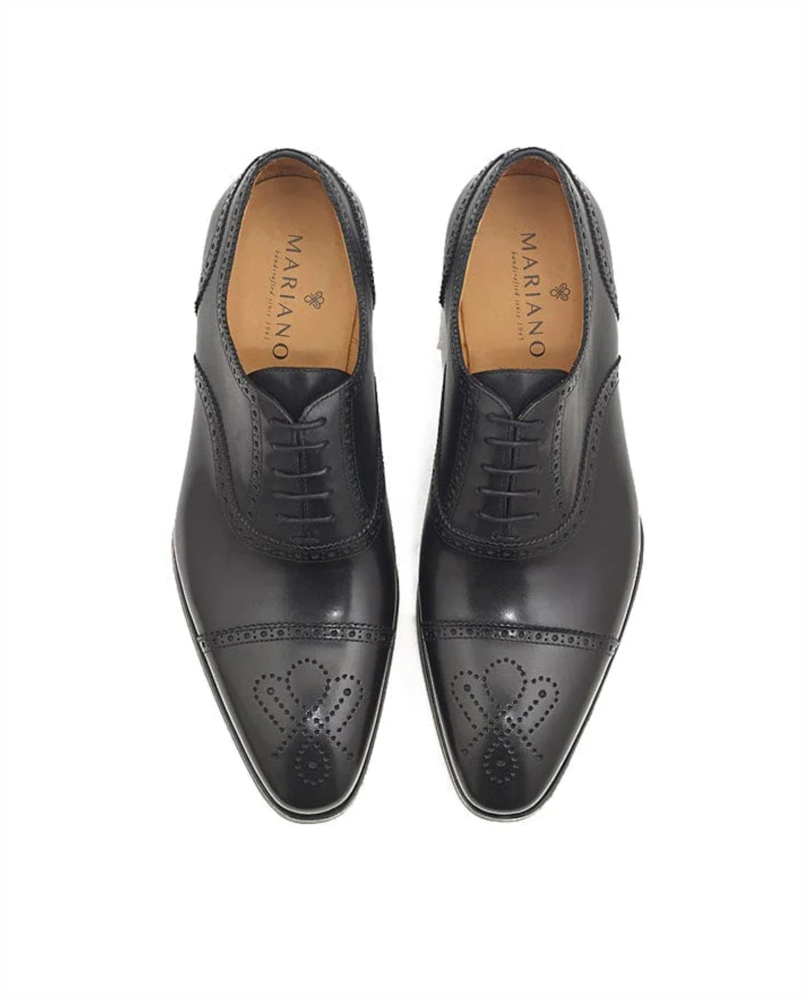 Oxford Brogue elegantes em pele e sola em couro Preto-2