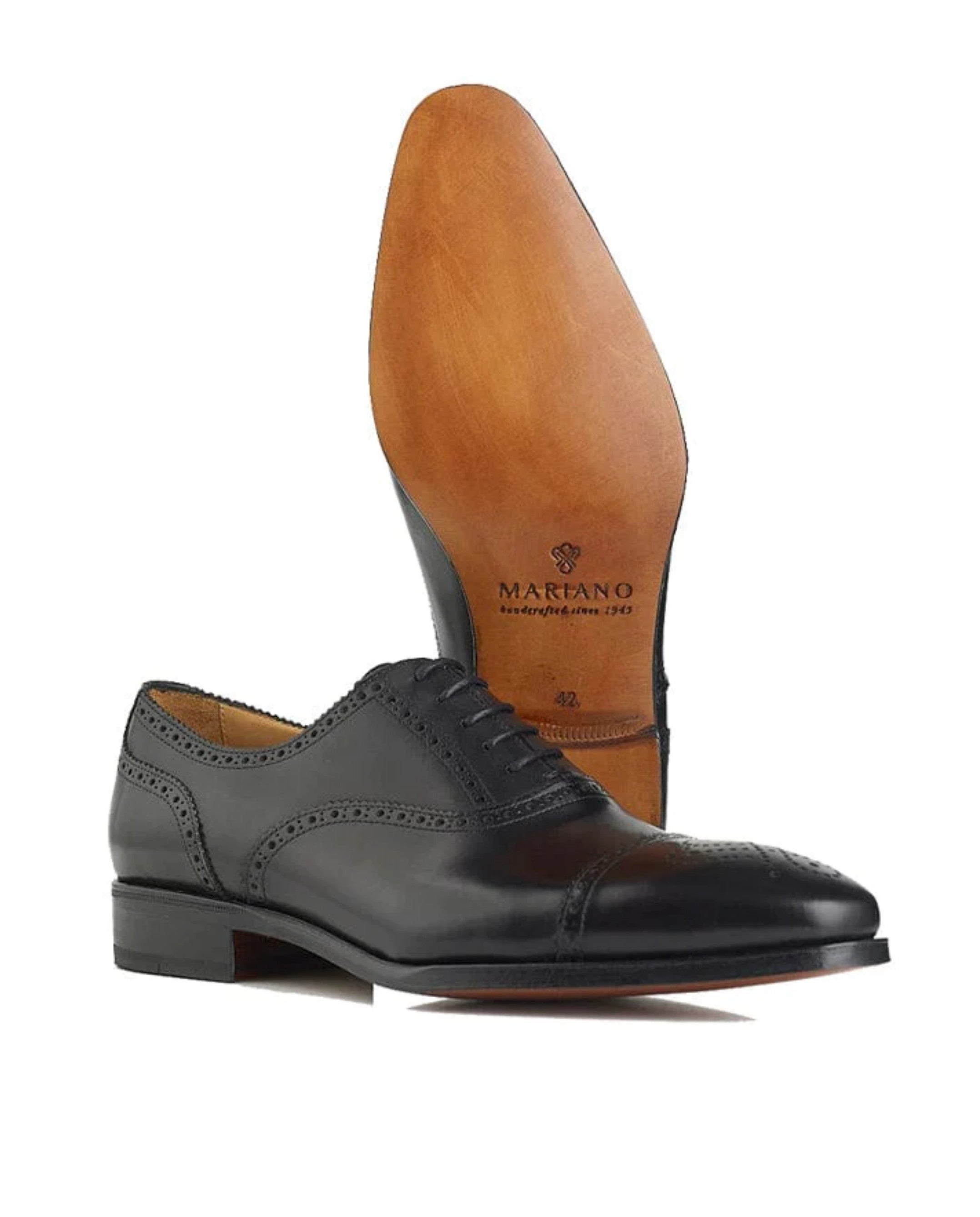 Oxford Brogue elegantes em pele e sola em couro Preto-3