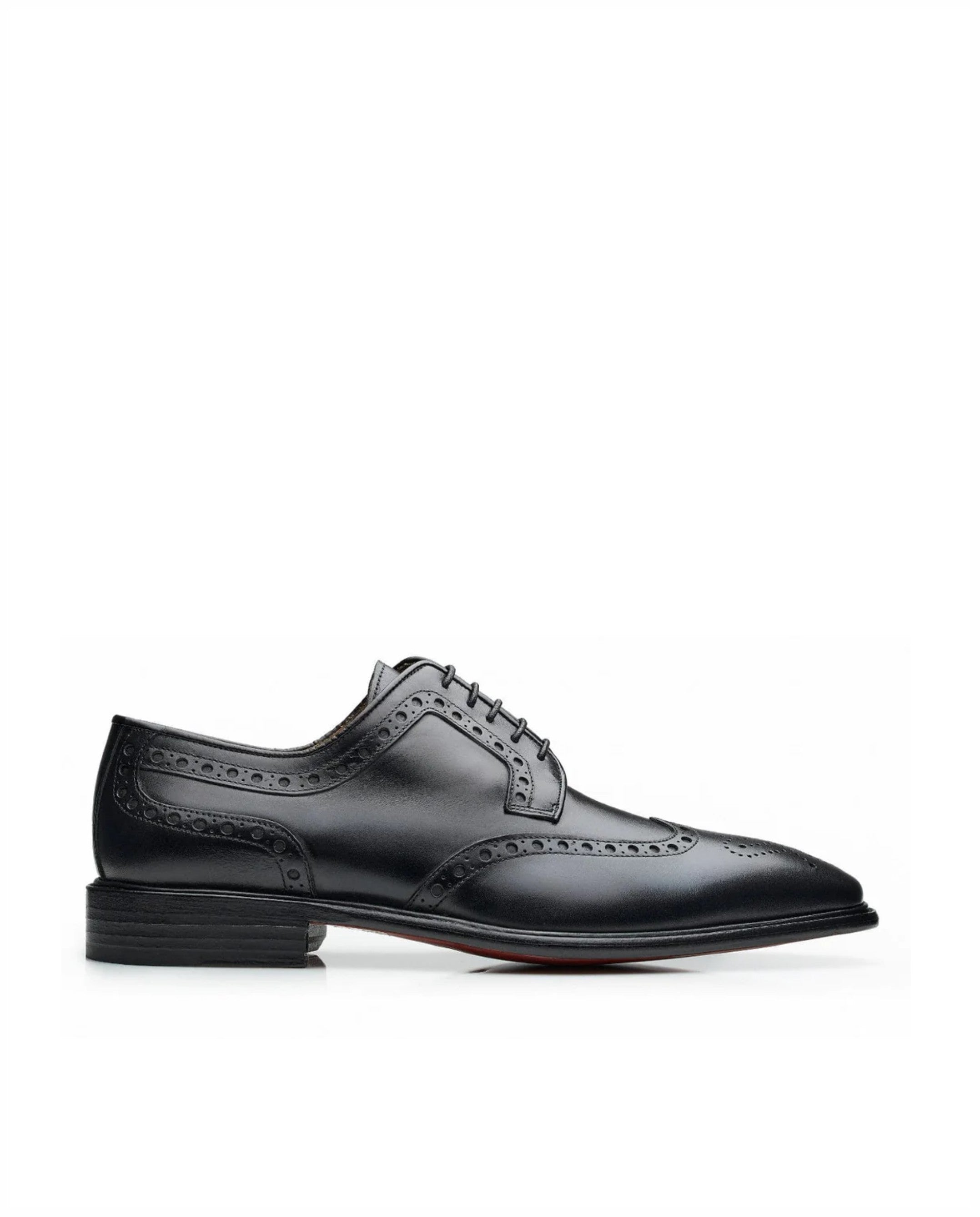 Derby Brogue elegantes em pele e sola em couro Preto-1