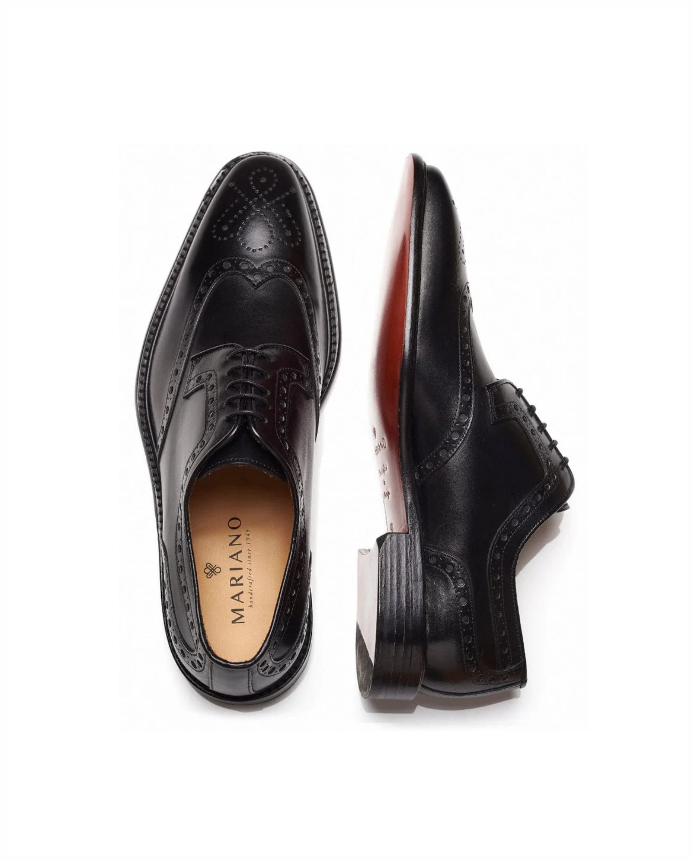 Derby Brogue elegantes em pele e sola em couro Preto-2