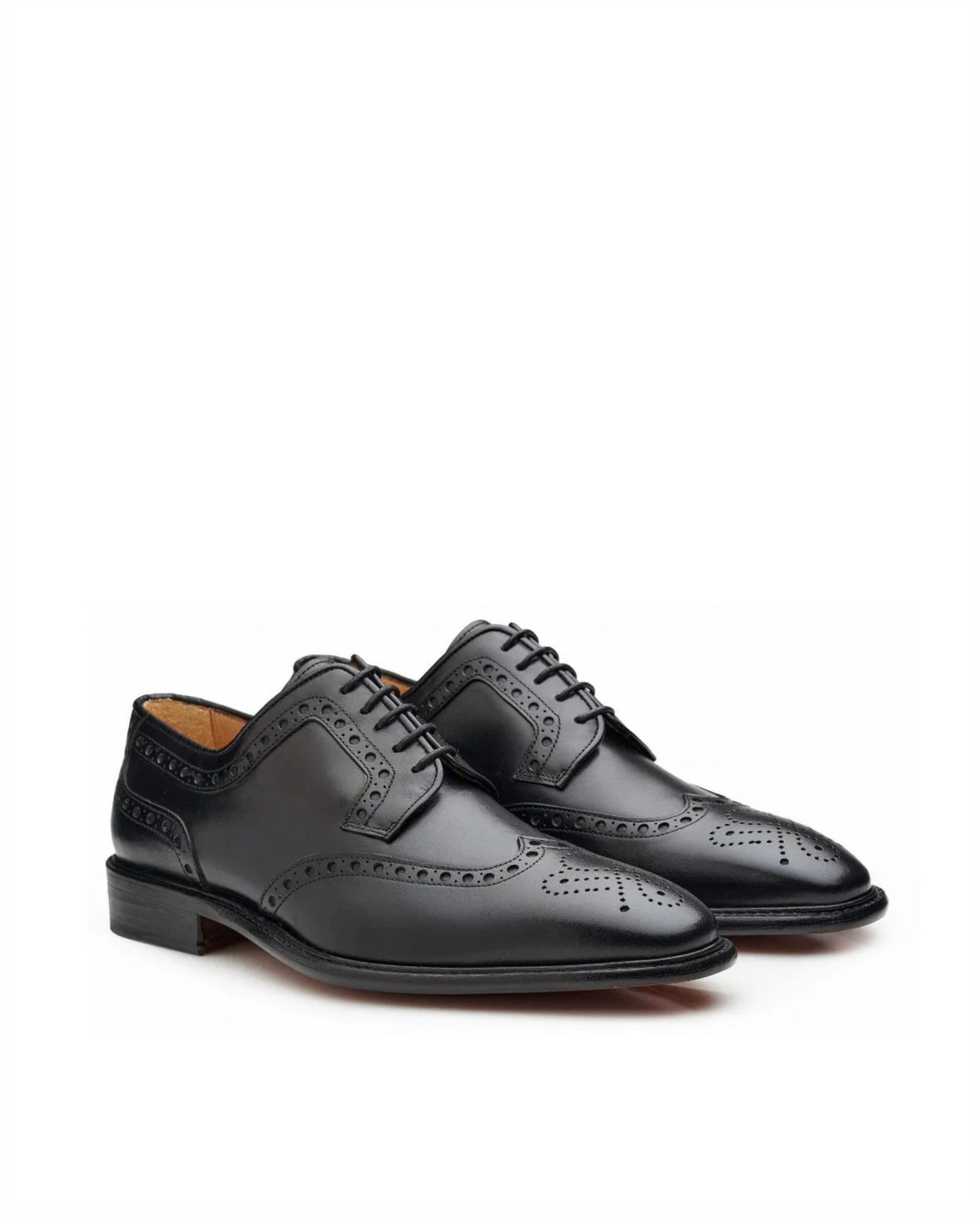 Derby Brogue elegantes em pele e sola em couro Preto-3