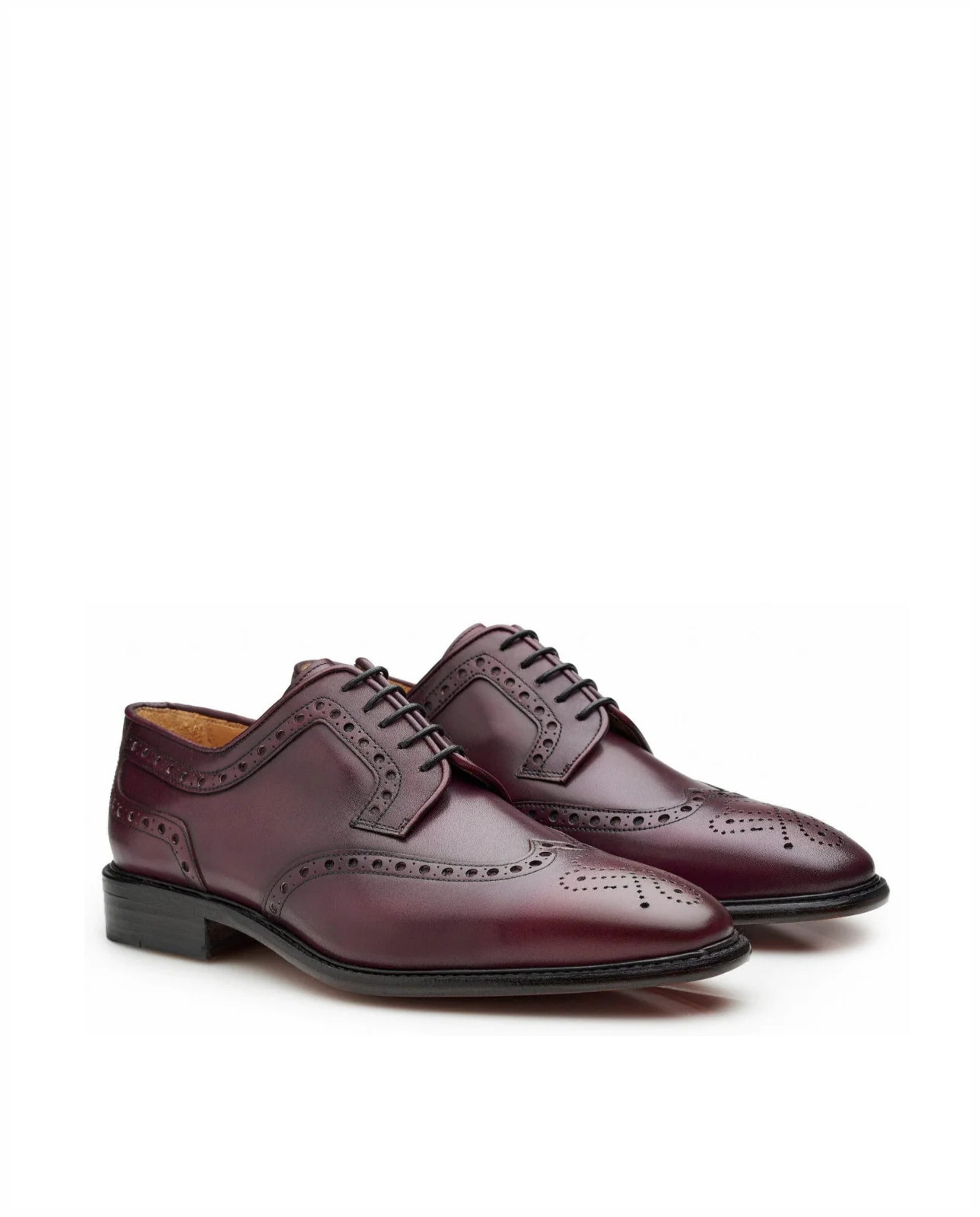Derby Brogue elegantes em pele e sola em couro Bordeaux-3