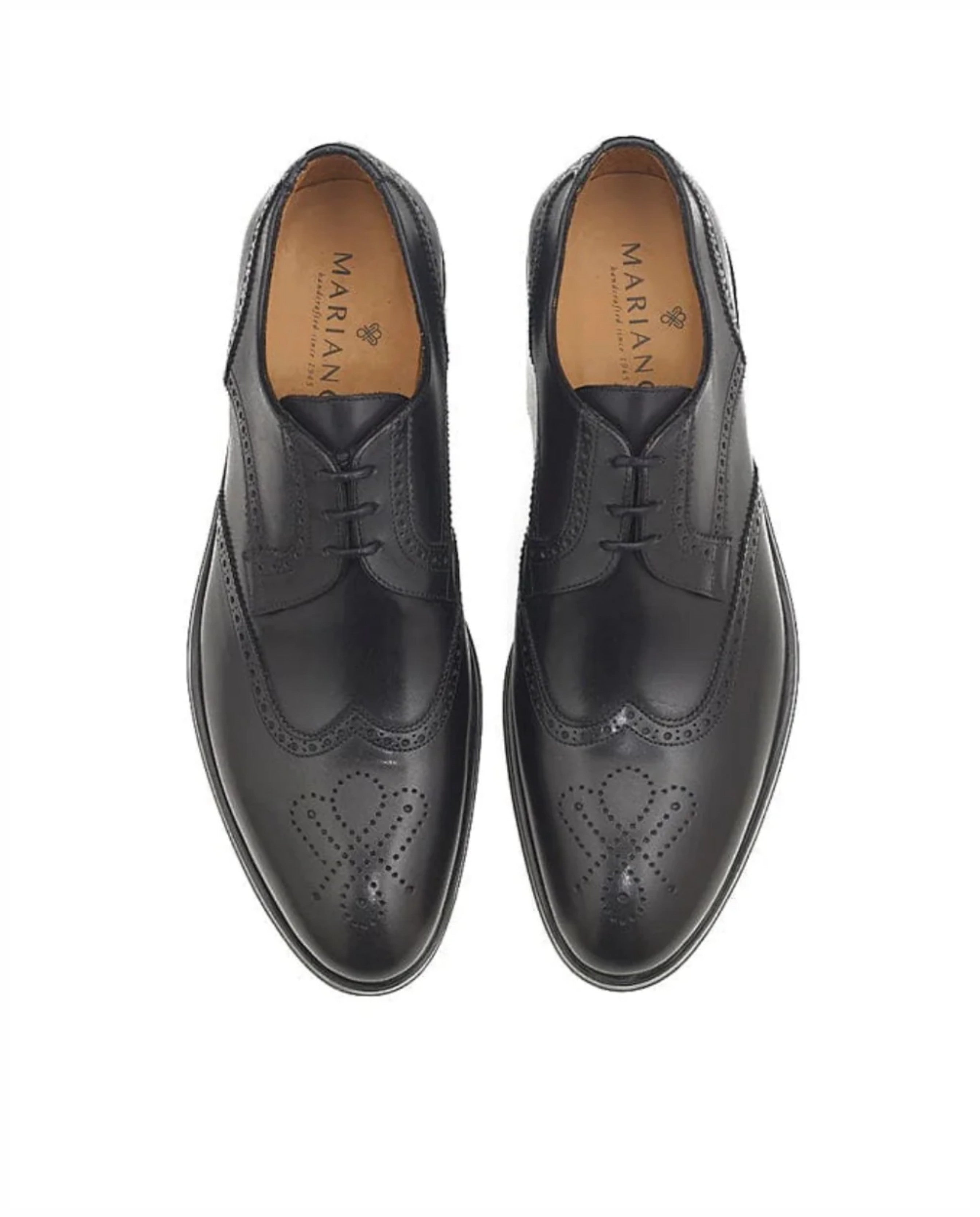 Derby Brogue elegantes em pele e sola em couro Preto-2
