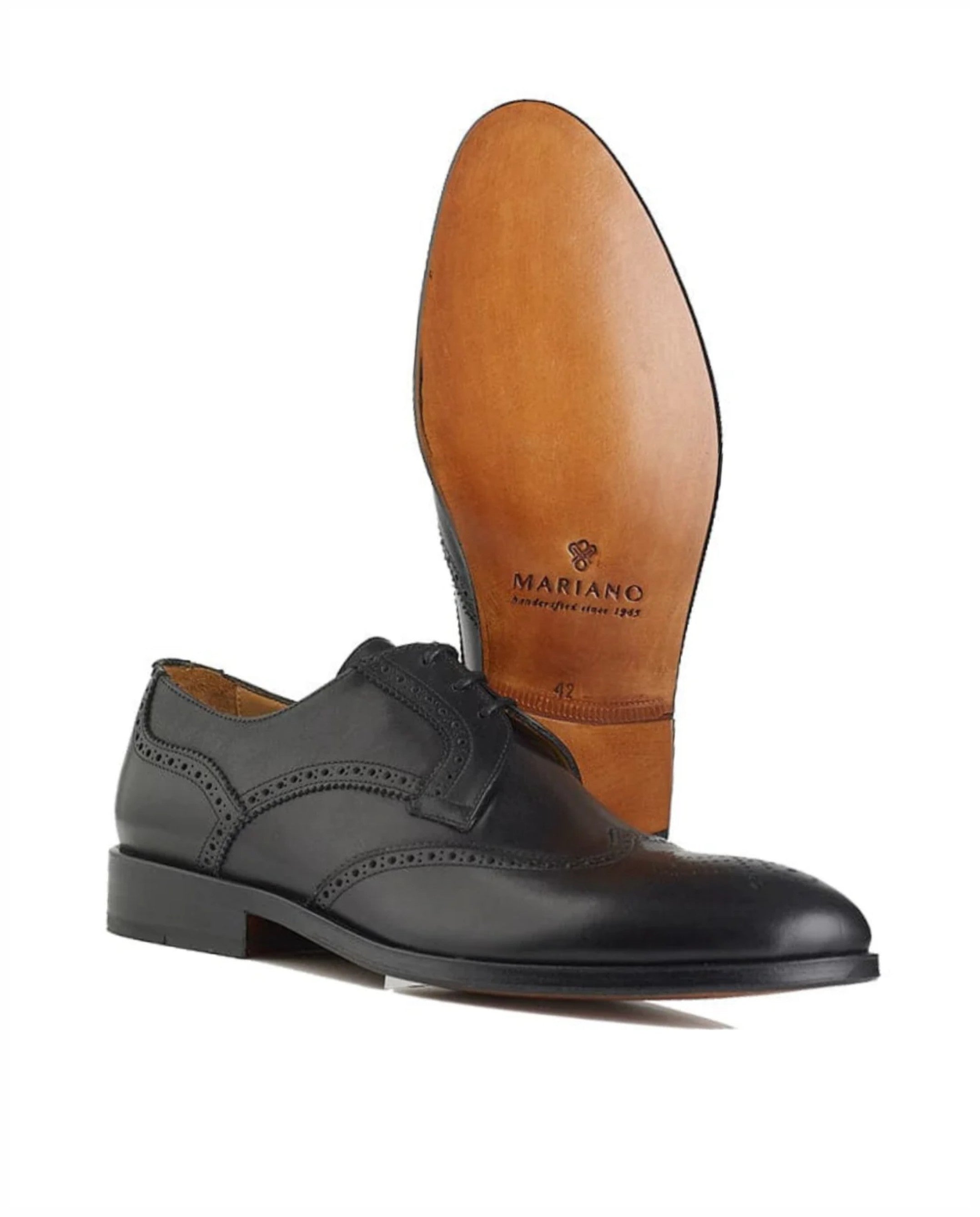 Derby Brogue elegantes em pele e sola em couro Preto-3