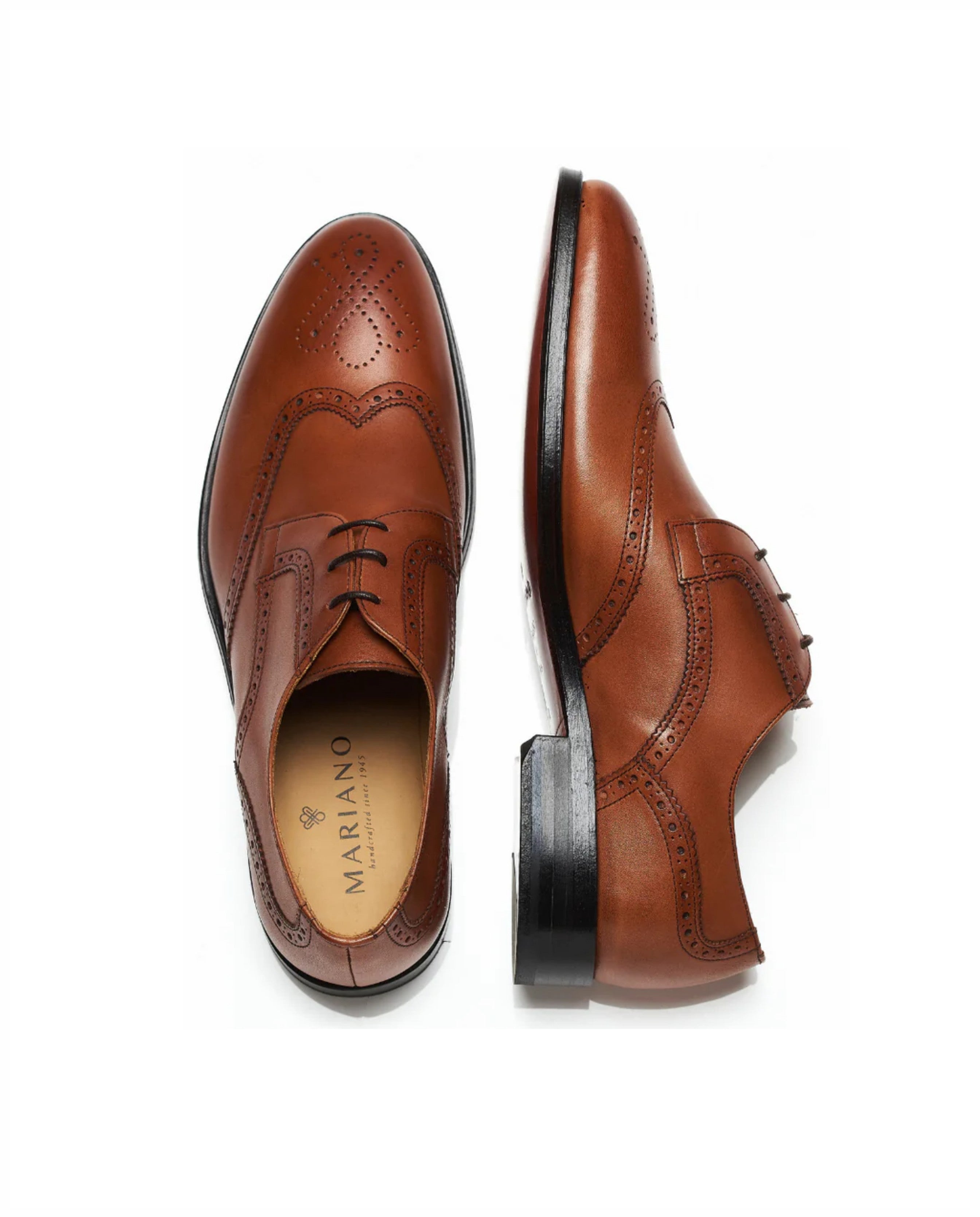Derby Brogue elegantes em pele e sola em couro Castanho-claro-2