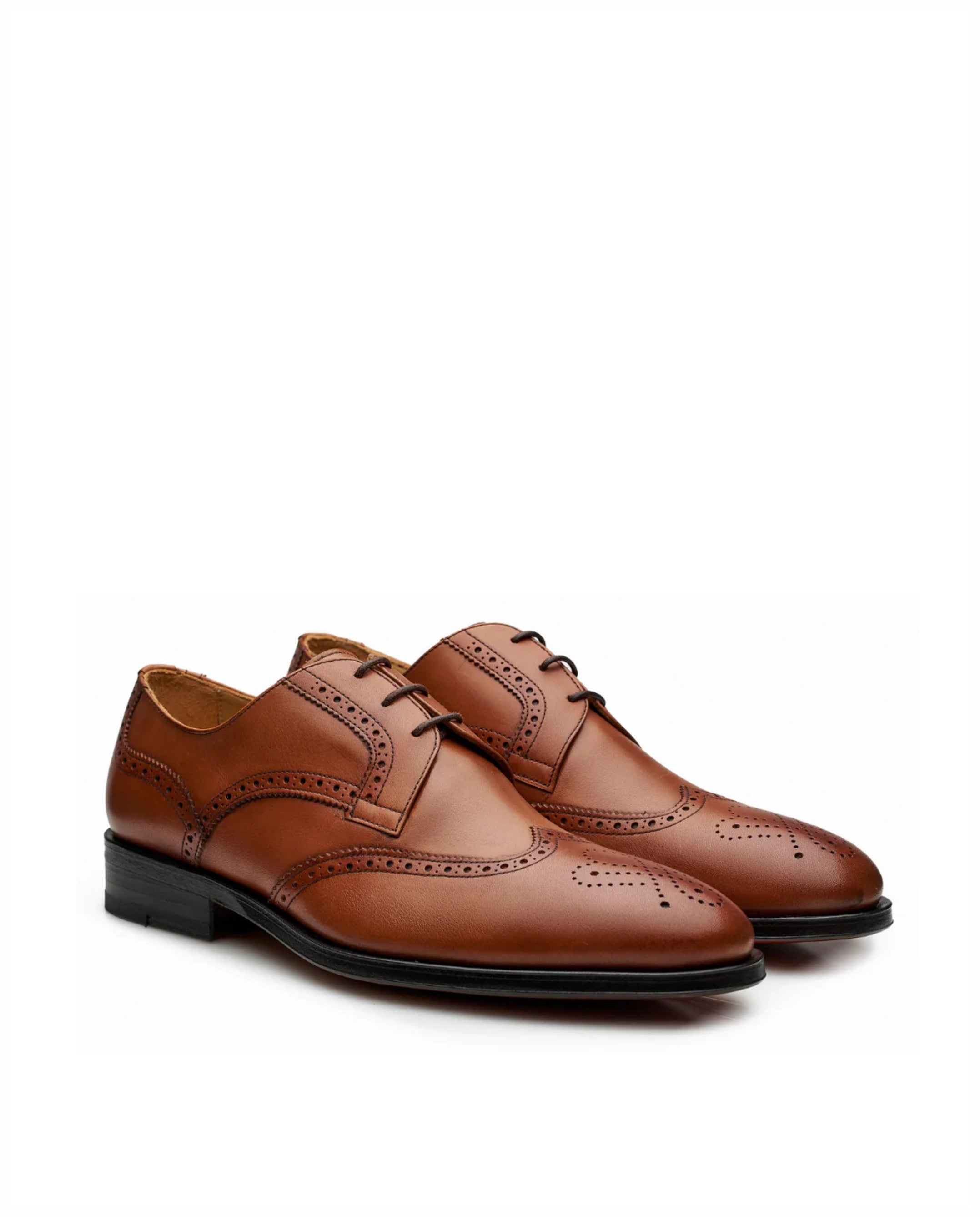 Derby Brogue elegantes em pele e sola em couro Castanho-claro-3