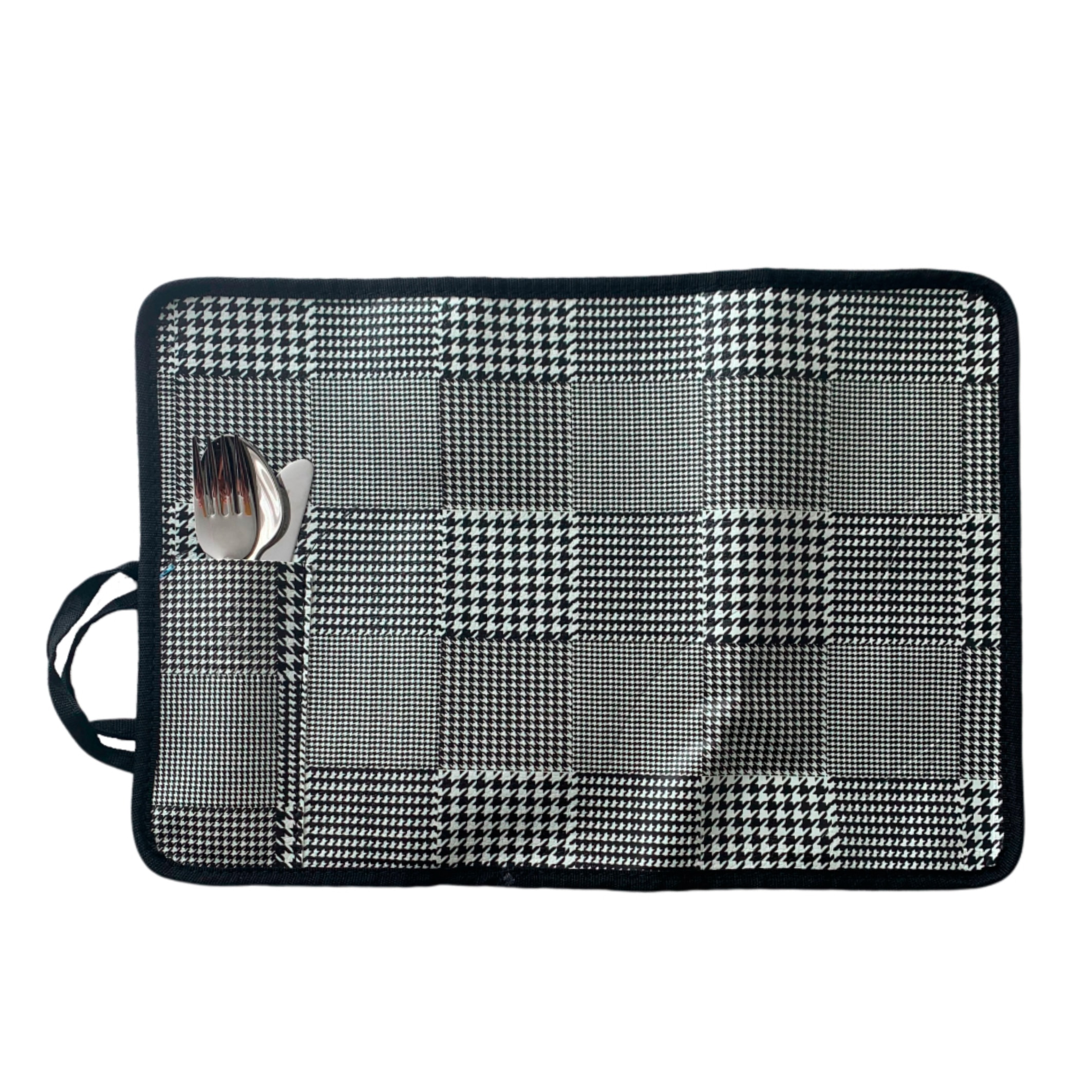 Individual com Talheres Inox Xadrez Preto-1
